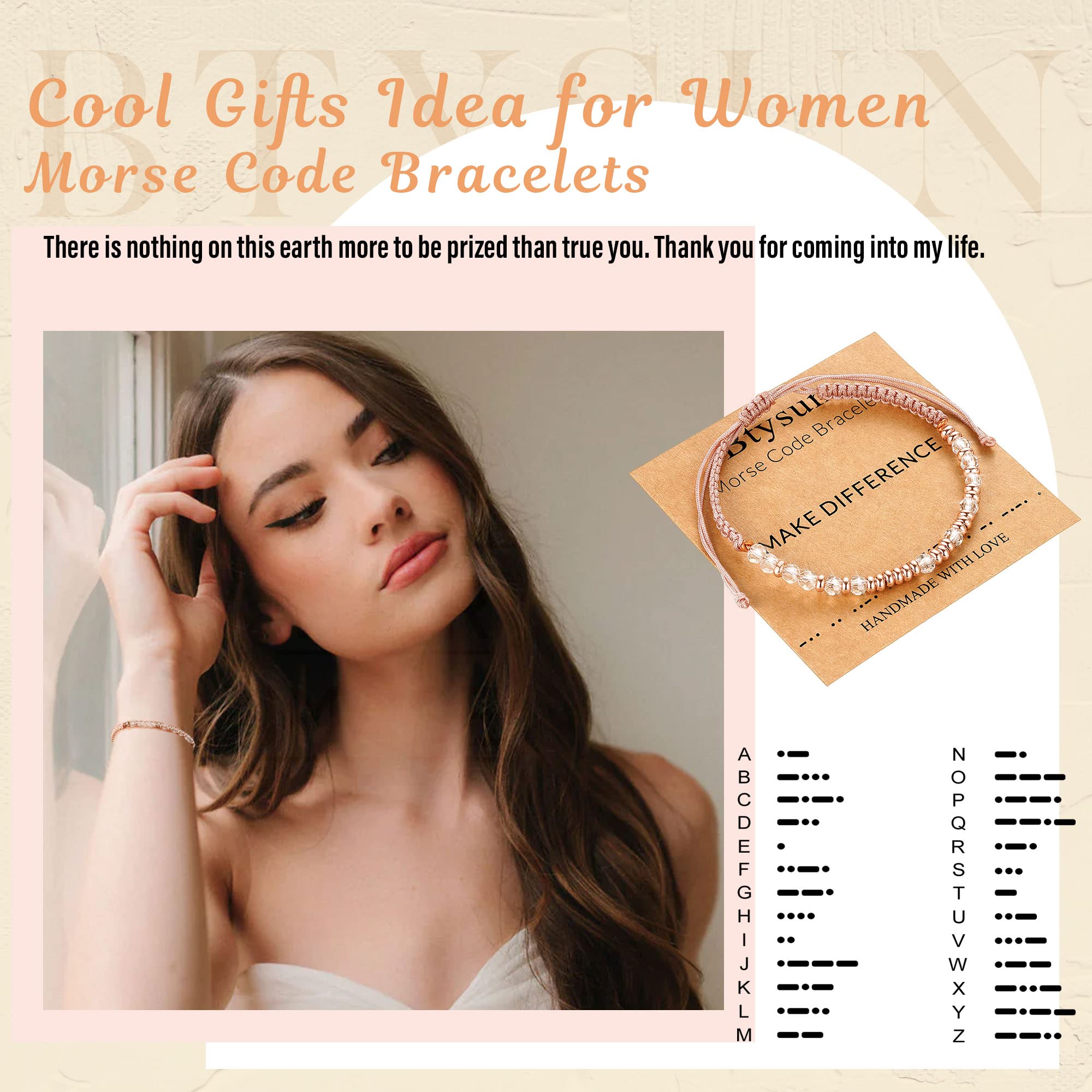 Btysun Morse Code Bracelets for Women - Inspirational Pink Braided Friendship Jewelry | Best Friend Birthday Gift, High School Graduation Present, Christmas Stocking Stuffer for Teens & Moms | Perfect for Daily Wear, Special Occasions & Meaningful Gifting