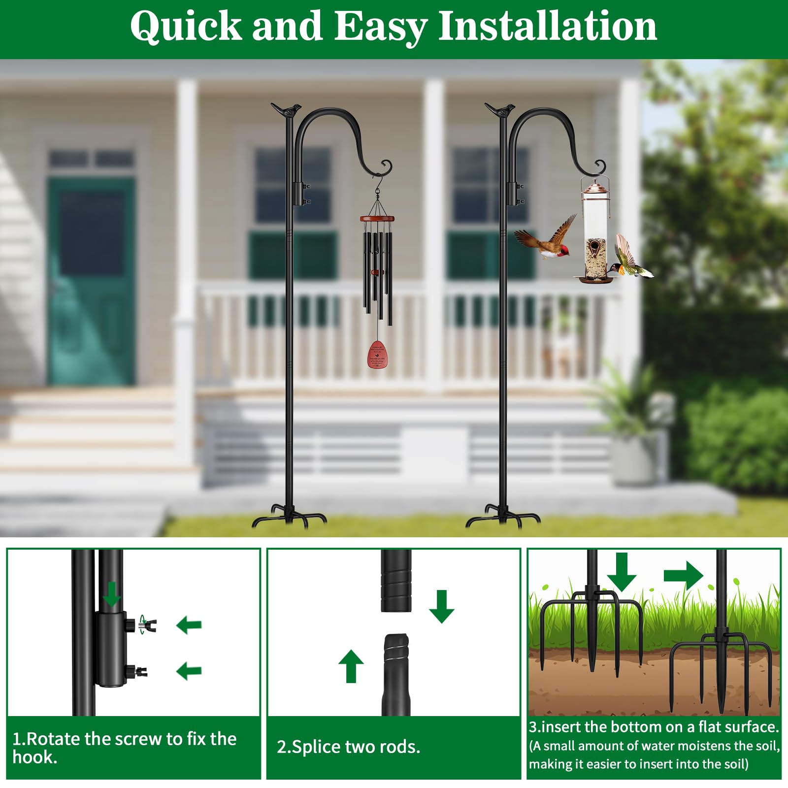 **48 Inch Heavy Duty Adjustable Shepherds Hooks (2 Pack) – Sturdy Outdoor Hanging Pole for Bird Feeders, Plant Baskets, Solar Lights, Lanterns & Wedding Decor – Perfect for Garden, Patio & Backyard Decorations**