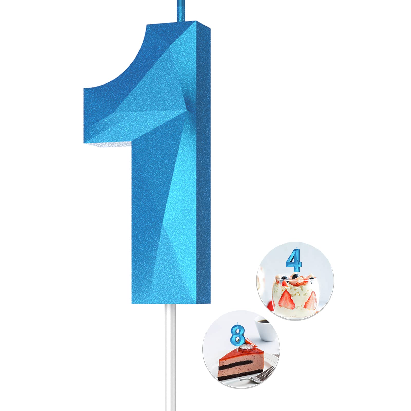 3D Diamond Shape Number 1 Birthday Candle - Blue Happy Birthday Cake Candles for Birthday Parties, Weddings, Reunions & Theme Decorations - Perfect for Cake Toppers and Celebration Decor