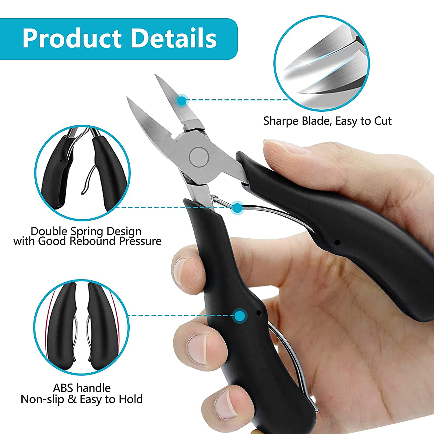 Professional Thick & Ingrown Toenail Clipper - Super Sharp Curved Blade Pedicure Tool for Men & Women | Black | Perfect for Ingrown Toenail Correction, Thick Nail Trimming & Home Foot Care