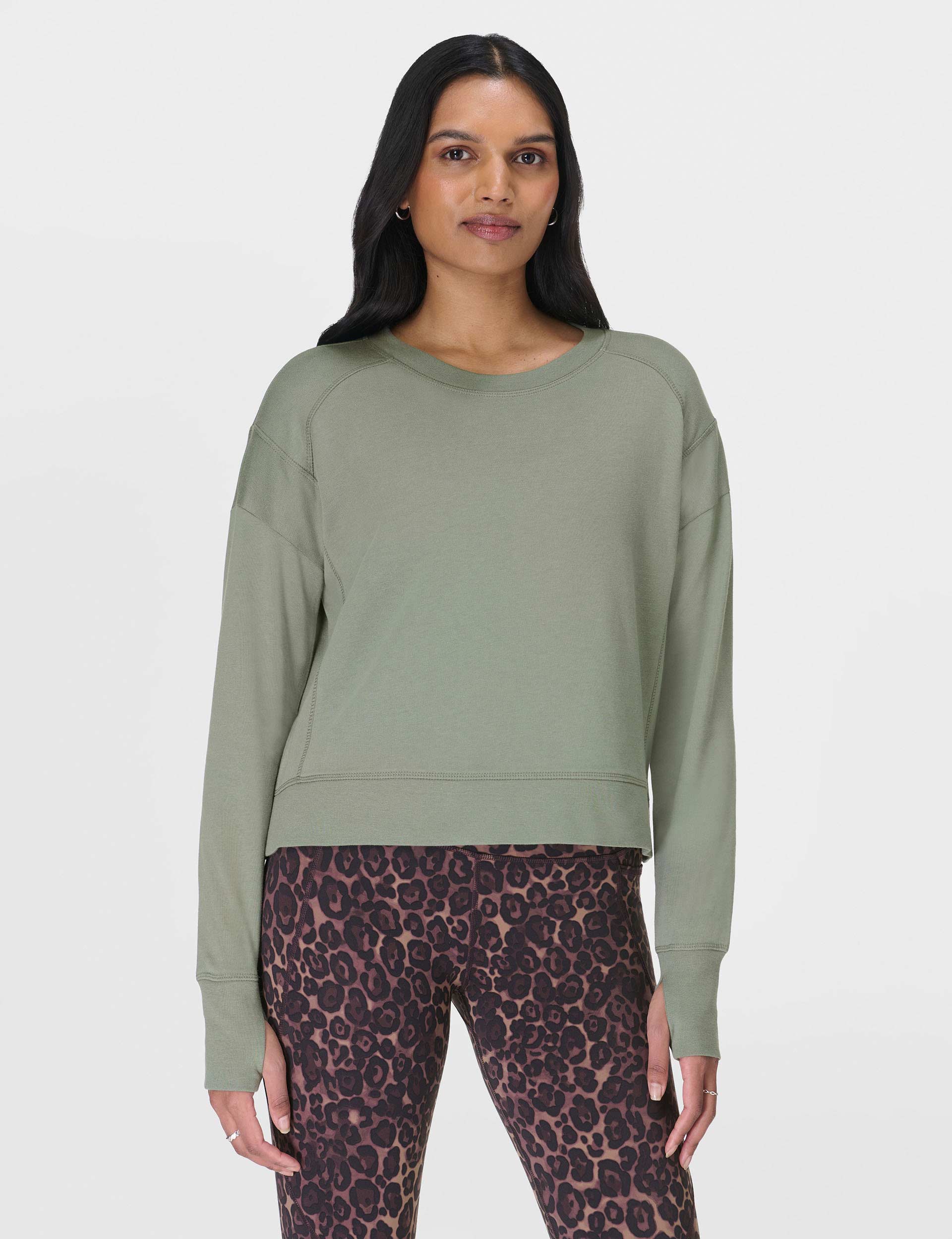 After Class Crop Sweatshirt for Women - Soft Comfortable Willow Green Pullover | Perfect for Casual Wear, Lounging & Street Style Fashion