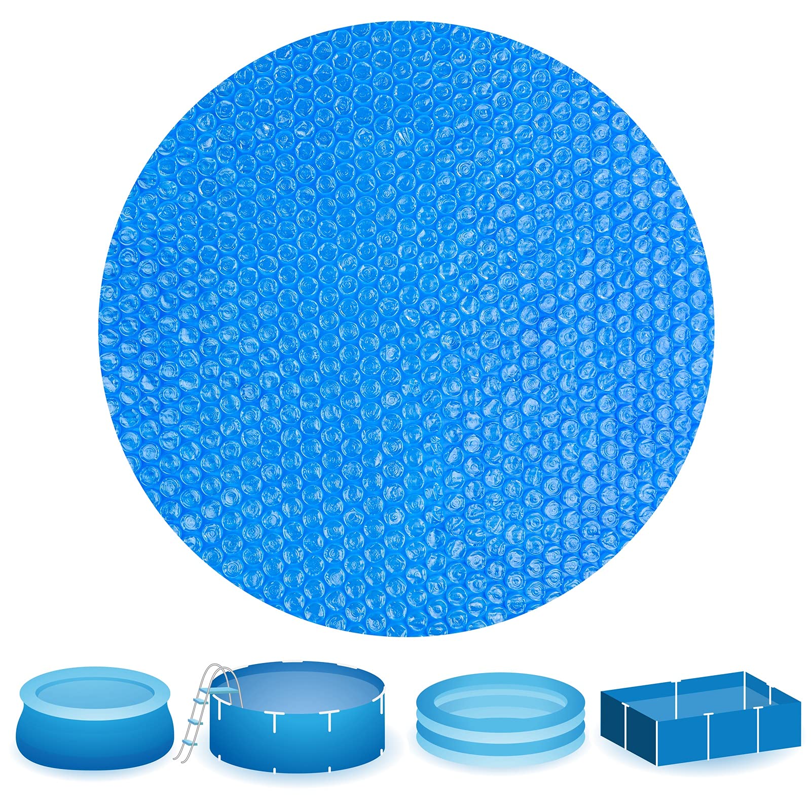 Durony 12 Feet Blue Solar Pool Cover - Round Inflatable Swimming Pool Solar Blanket for In-Ground & Above-Ground Pools - Energy Efficient Heating, UV Protection, Algae Prevention