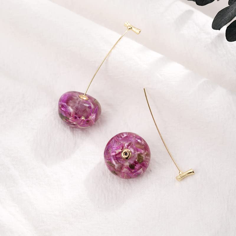3D Red Cherry Dangle Earrings for Women - Cute Dried Flower Acrylic Drop Earrings, Sweet Fruit Charm Jewelry Gift for Girls | Perfect for Summer Outfits, Parties & Casual Wear