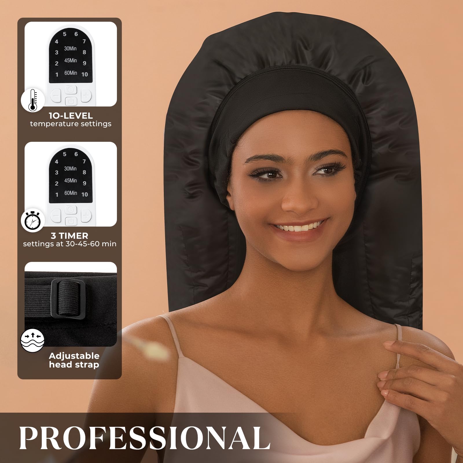 Deep Conditioning Heat Cap for Natural Hair - 10-Level Adjustable Thermal Steam Cap for Home Hair Treatment | Fast Heating, Professional Hair Care for Dry & Damaged Hair - Perfect for Deep Conditioning, Moisturizing & Scalp Therapy