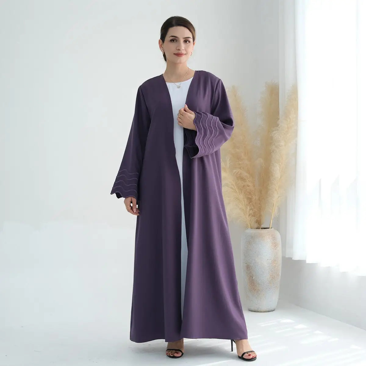 Elegant Hijab Embroidery Sleeve Cardigan Open Abaya Dress for Muslim Women - Perfect for Prayer, Mosque Visits & Special Occasions