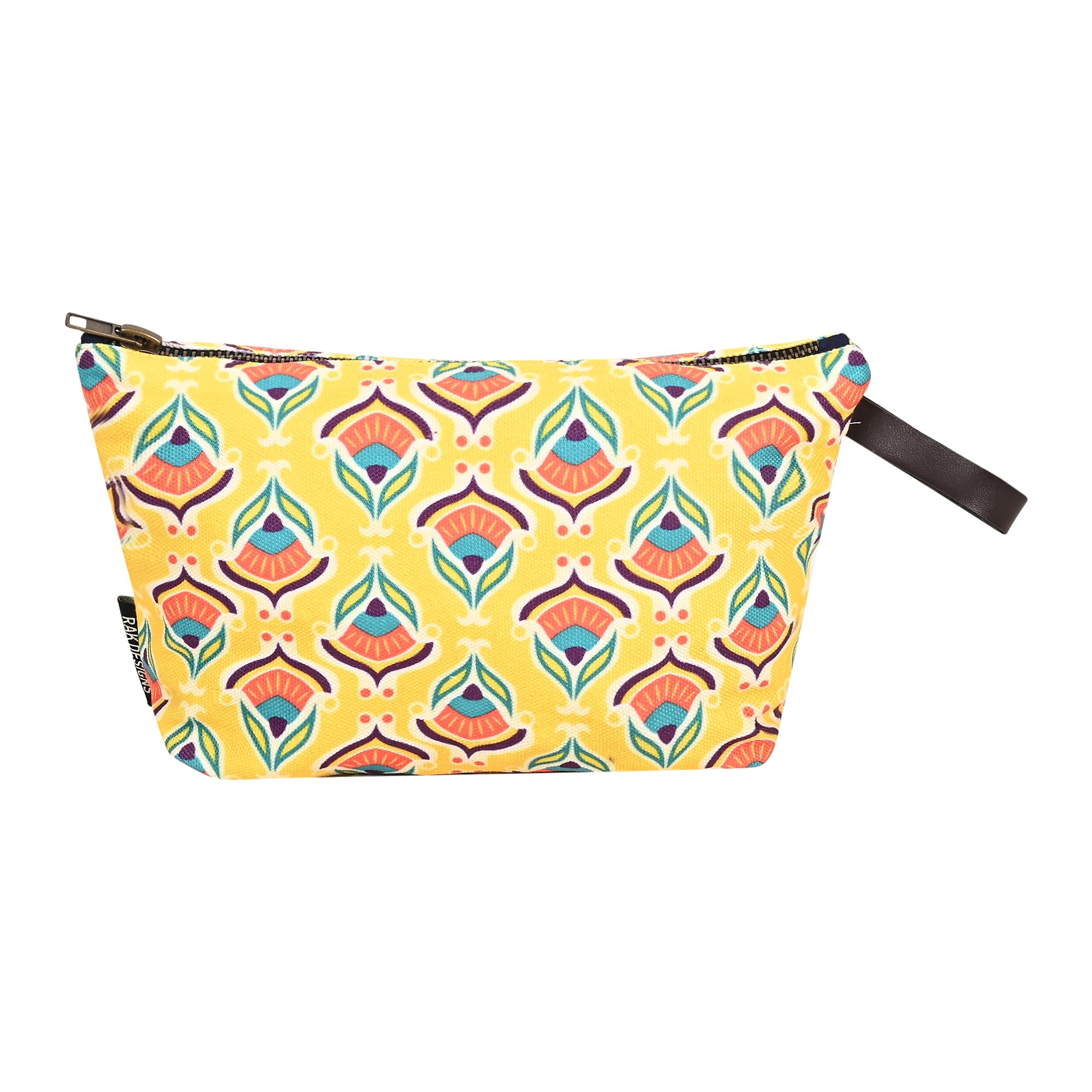 RAK DESIGNS Printed Cotton Canvas Cosmetic Bag for Women - Waterproof Travel Makeup Pouch with Zipper Closure, Toiletry Organizer for Cosmetics, Jewelry, AirPods, Earphones & Small Accessories (Multi-Color Design 6) - Perfect for Travel, Gym, Daily Use & Gift Giving