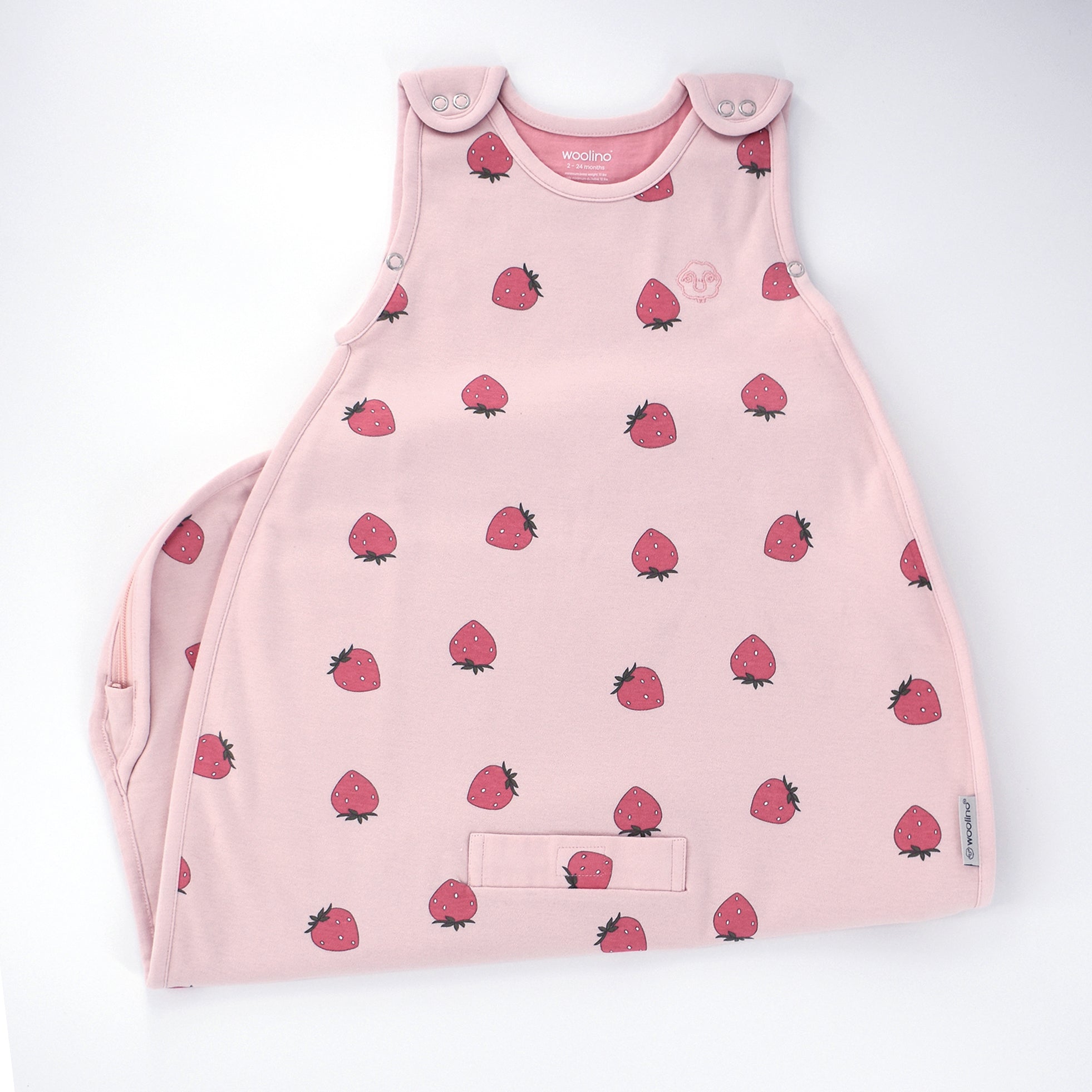 4 Season Baby Sleep Sack - Merino Wool & Organic Cotton for Infants 2 Months to 2 Years - Soft & Breathable Strawberry Design - Perfect for Nursery, Daycare & Travel