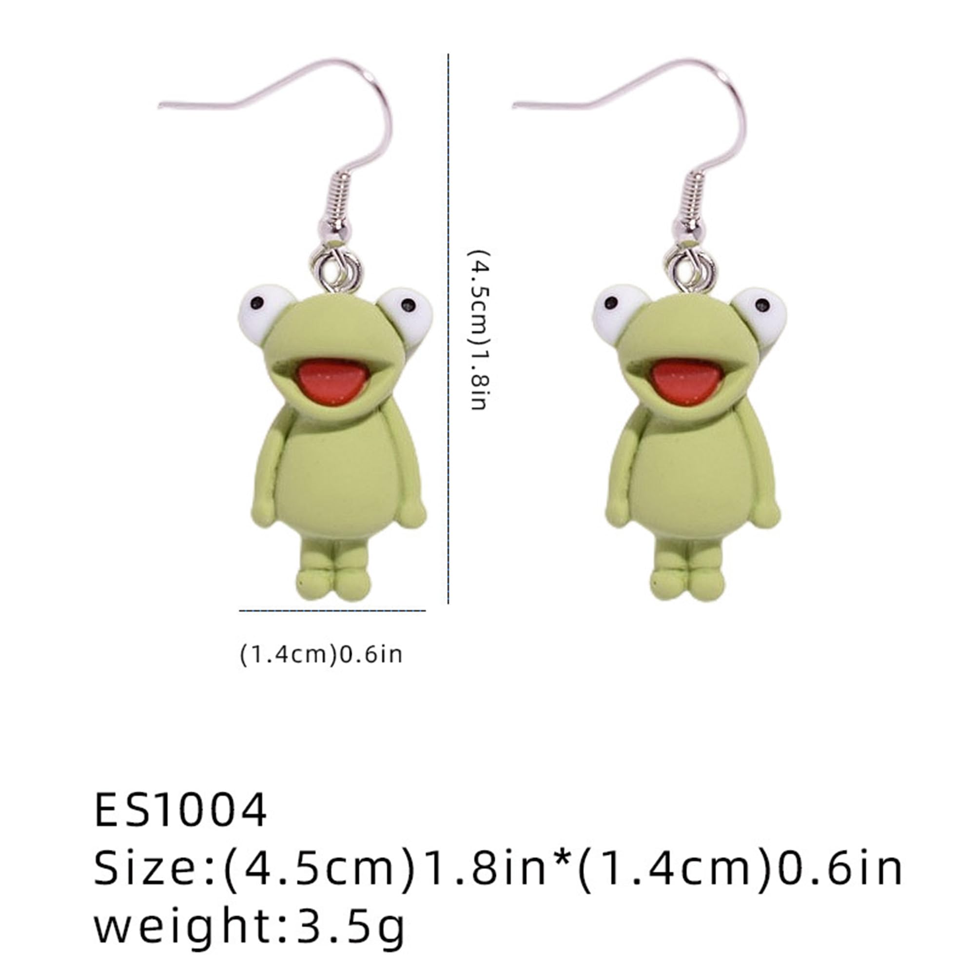 Trendy Green Frog Smiley Face Dangle Earrings - Cute Kawaii Meme Jewelry for Women & Men - Unique Preppy Aesthetic Accessories for Cosplay, Costume Parties & Everyday Wear