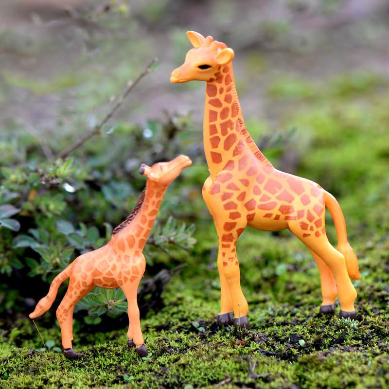 8Pcs Miniature Giraffe Figurines - 3 Inch Mini Safari Wild Jungle Animal Figures Set - Resin Cake Toppers for DIY Moss Succulent Landscape Terrarium - Perfect for Birthday Party Decorations, Home Decor, and Kids' Safari Themed Playroom