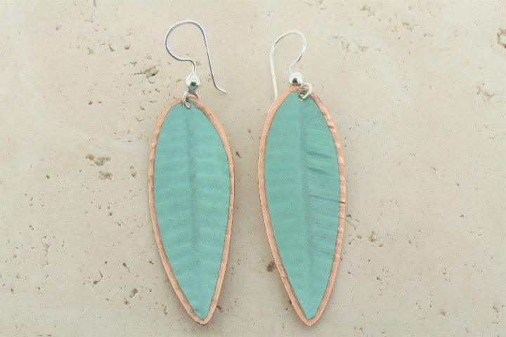 Large Copper Patina Leaf Earrings for Women - Handmade Boho Dangle Earrings - Perfect for Festivals, Weddings & Everyday Wear