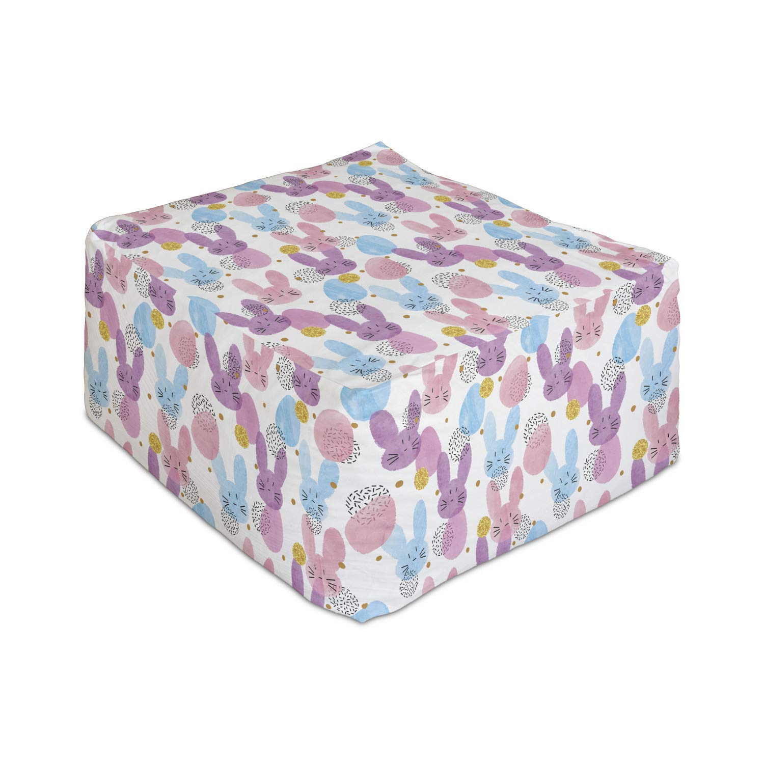 Ambesonne Colorful Rectangle Pouf - Easter Bunnies & Eggs Watercolor Pattern Foot Stool | 25