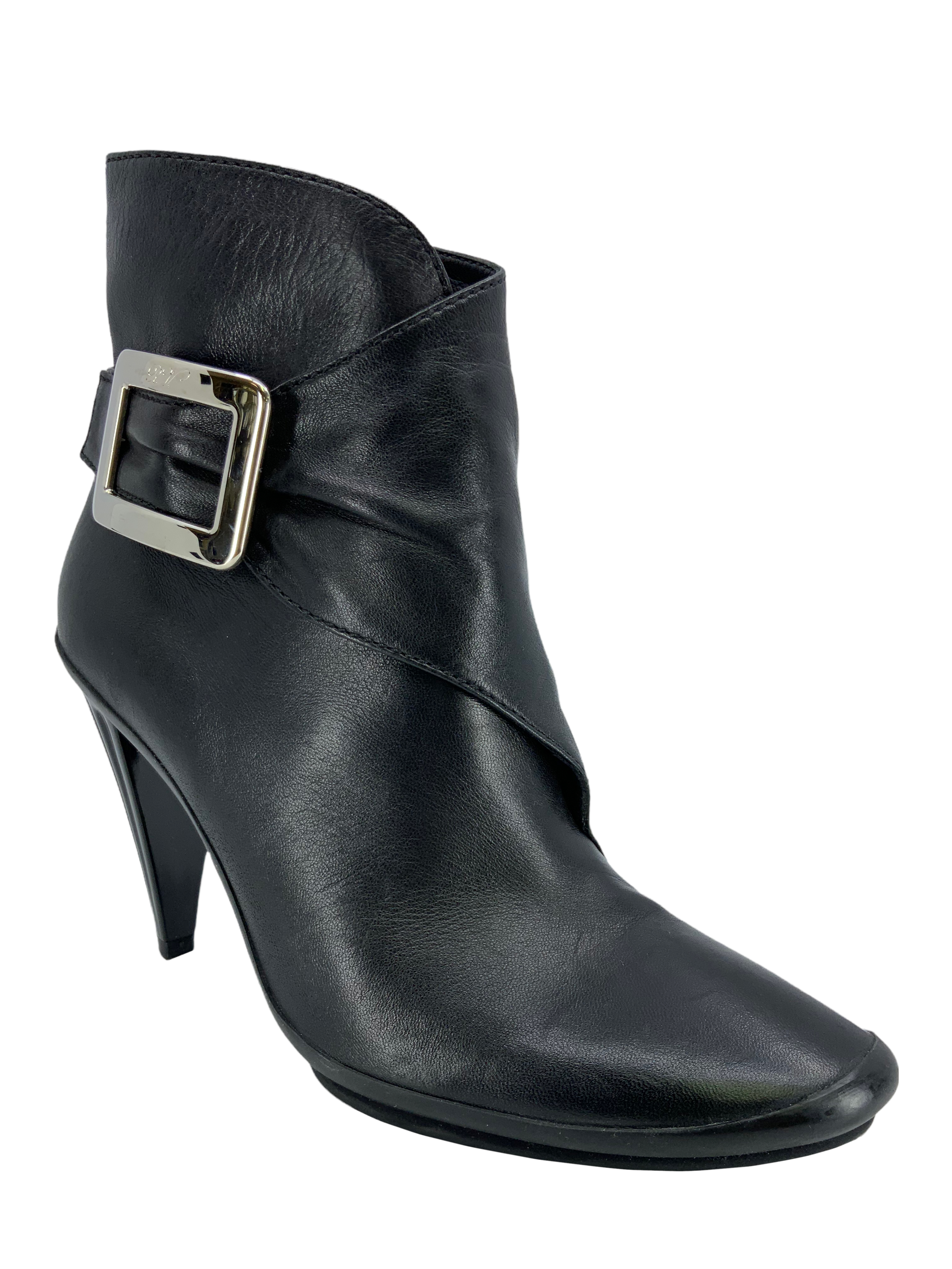 Roger Vivier Women's Lambskin Leather Buckle Ankle Boots Size 7 US - Elegant Dress Shoes for Work, Party & Evening Occasions