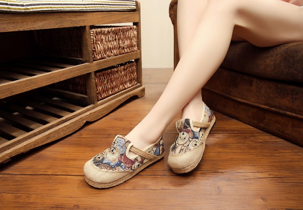 Comfortable Women's Loafers - Anti-Slip Bear Pattern Canvas Slip-On Flats | Casual Walking Shoes for Work, Travel & Everyday Wear