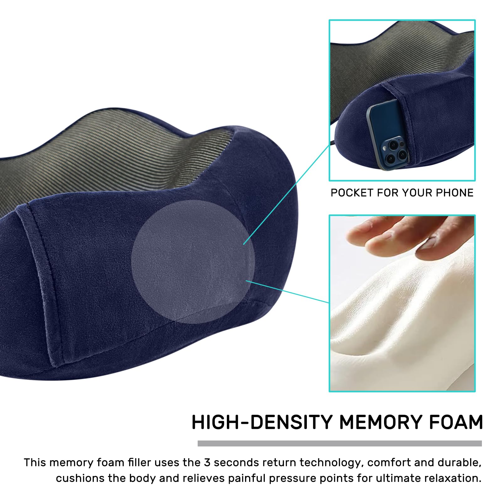 2 Pack Memory Foam Travel Neck Pillow for Airplane, Car, Train & Home - Soft & Supportive Travel Accessories for Sleeping & Rest (Grey & Blue) - Perfect for Long Flights, Road Trips & Relaxation
