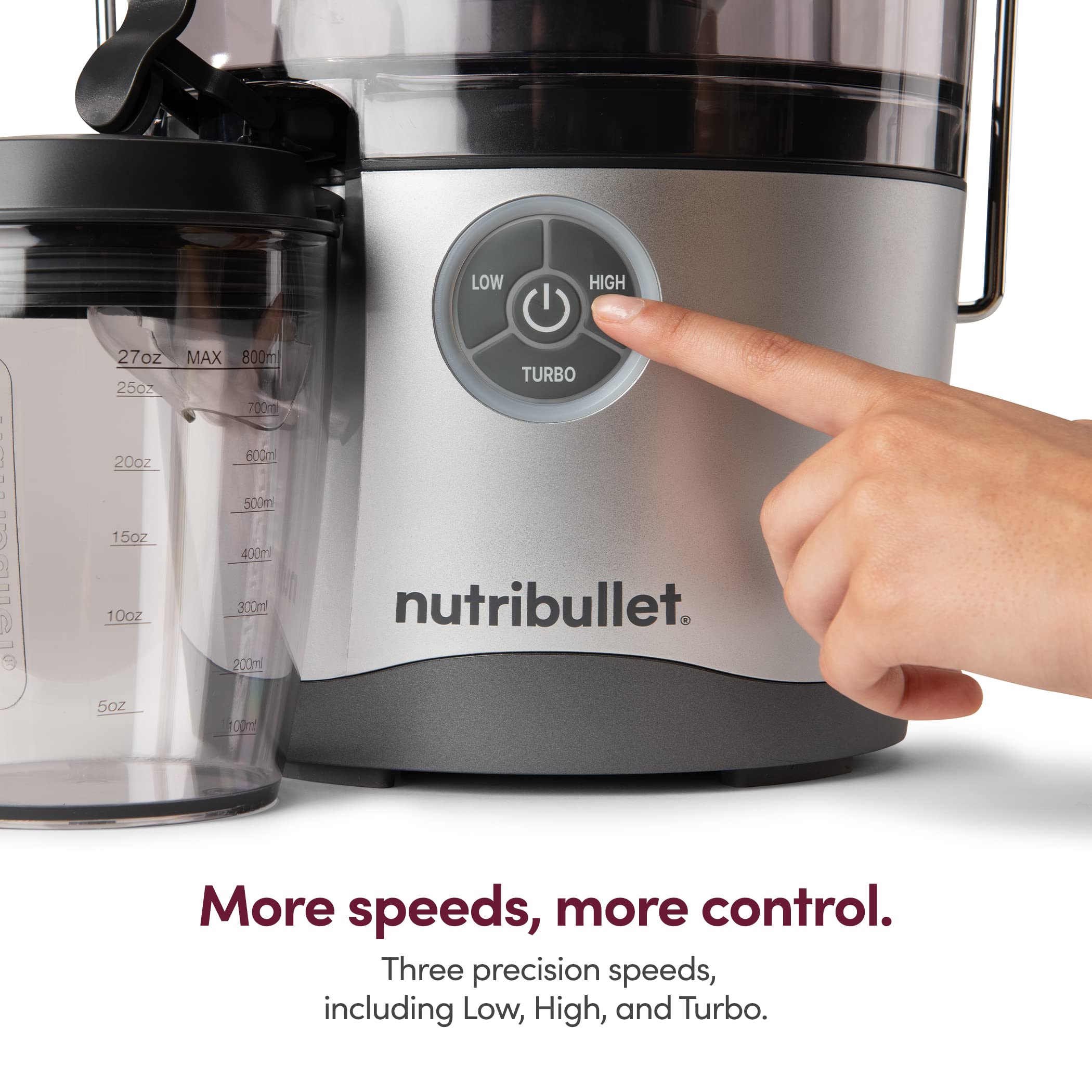 NutriBullet Juicer Pro 1000W High-Speed Centrifugal Juicer - 27oz (1.5L) Large Capacity for Fruits & Vegetables - Easy Clean & Quiet Operation - Perfect for Healthy Juicing, Detox & Breakfast Smoothies - Silver (Model NBJ50200)
