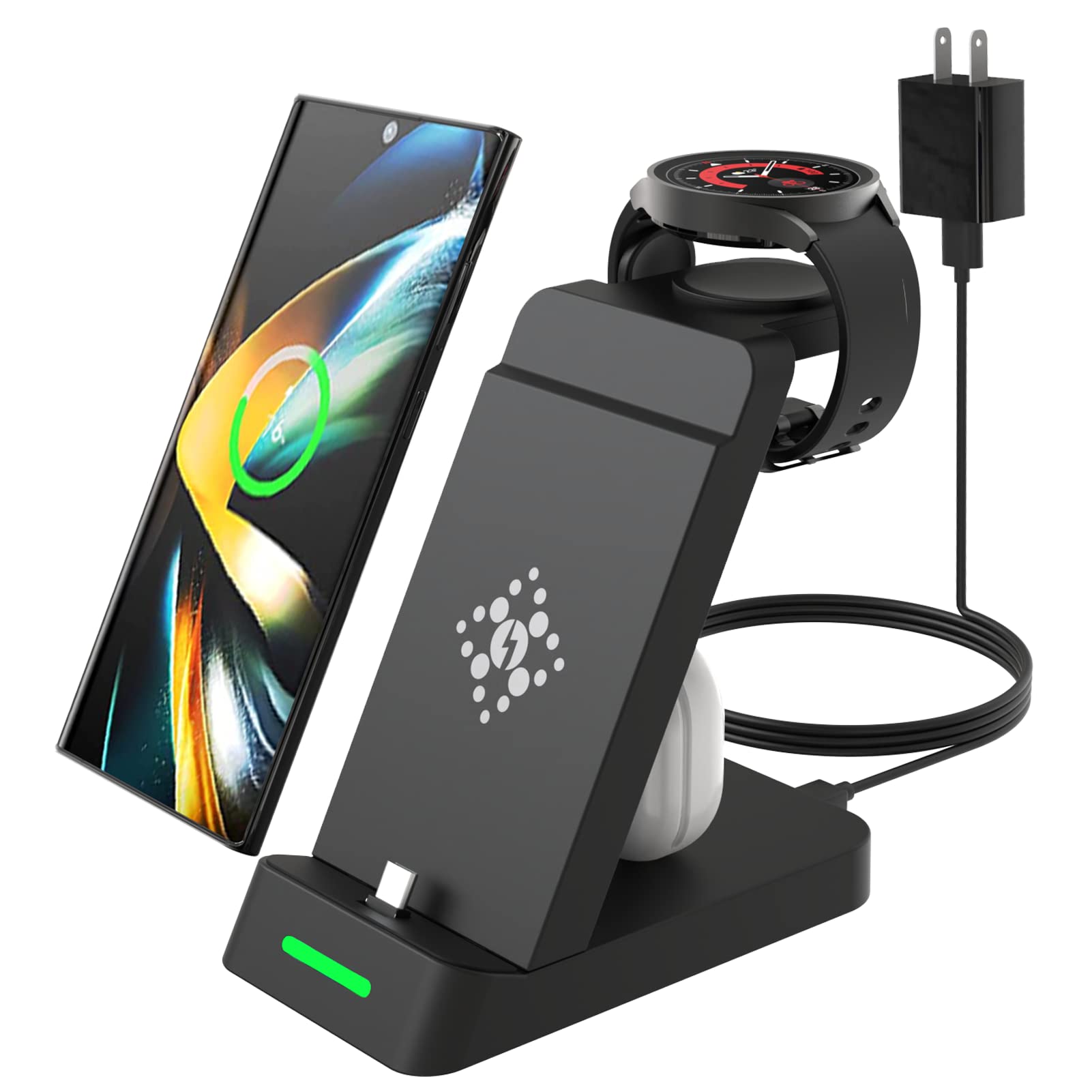 3-in-1 Wireless Charging Station for Samsung Galaxy S24/S23/Ultra/Note 22, Watch 7/6/5/4 FE, Buds 3/2 Pro - Fast Qi Charger Pad for Multiple Devices | Perfect for Home, Office & Travel