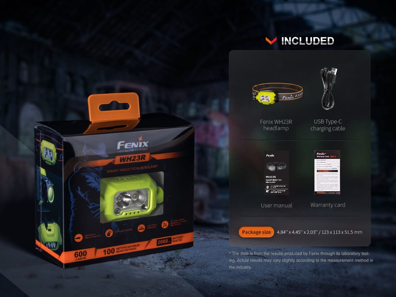 Fenix WH23R Rechargeable LED Headlamp with Motion Sensor - Hands-Free Lighting for Construction, Mining, Camping & Outdoor Activities