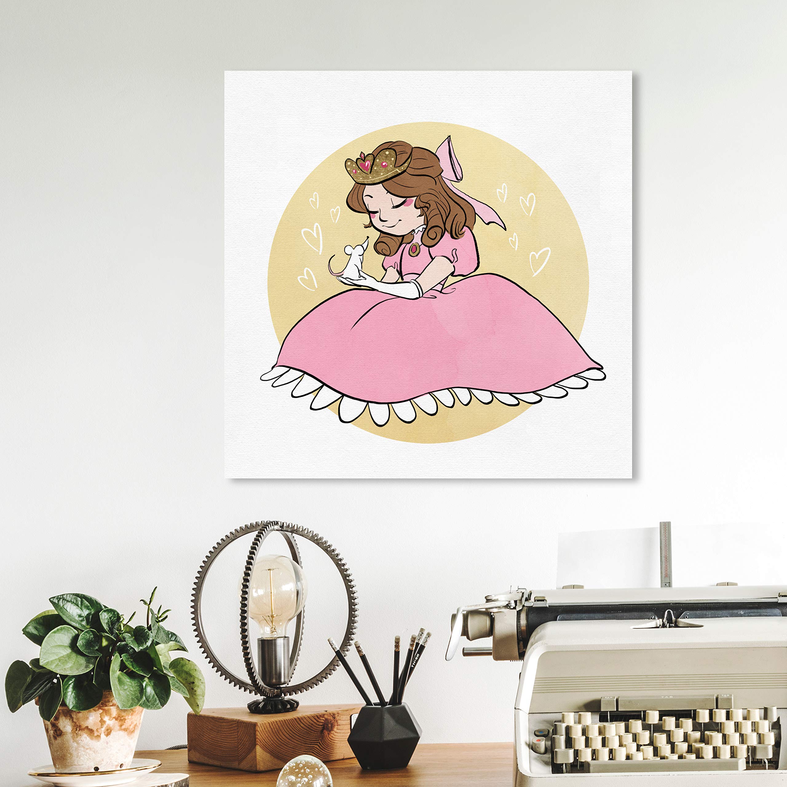 Precious Princess Fantasy Wall Art Canvas Print - 12x12 Inch Pink & Yellow Home Decor by Oliver Gal Artist Co. - Perfect for Nursery, Bedroom & Kids Room Decor