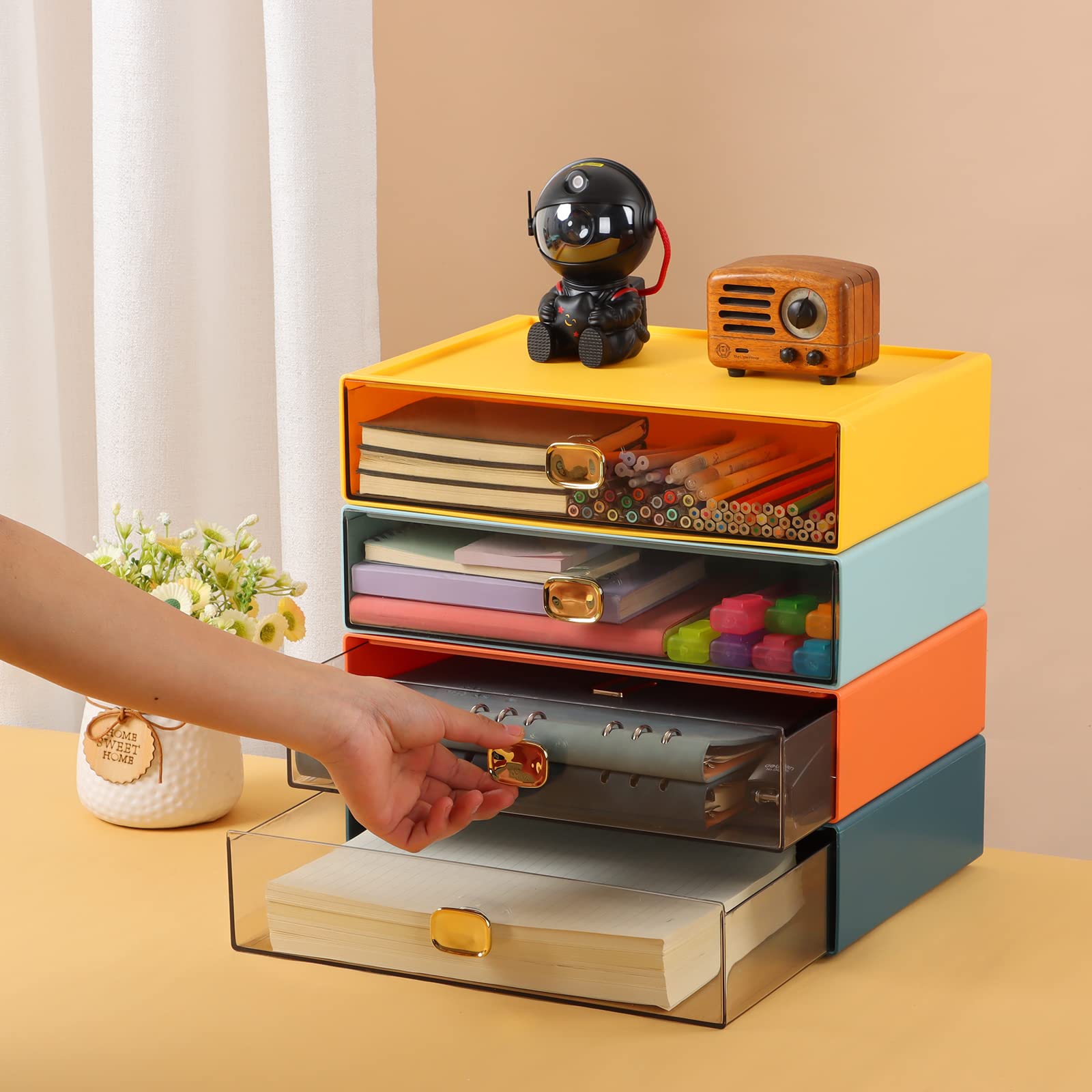 Spacious Desktop Storage Box with 2 Large Drawers - Stackable Office Desk Organizer for Printer Paper & Accessories - Blue & Cyan Plastic Drawers for Workspace & Home Organization | Perfect for Office Supplies, Craft Storage & Home Office Setup