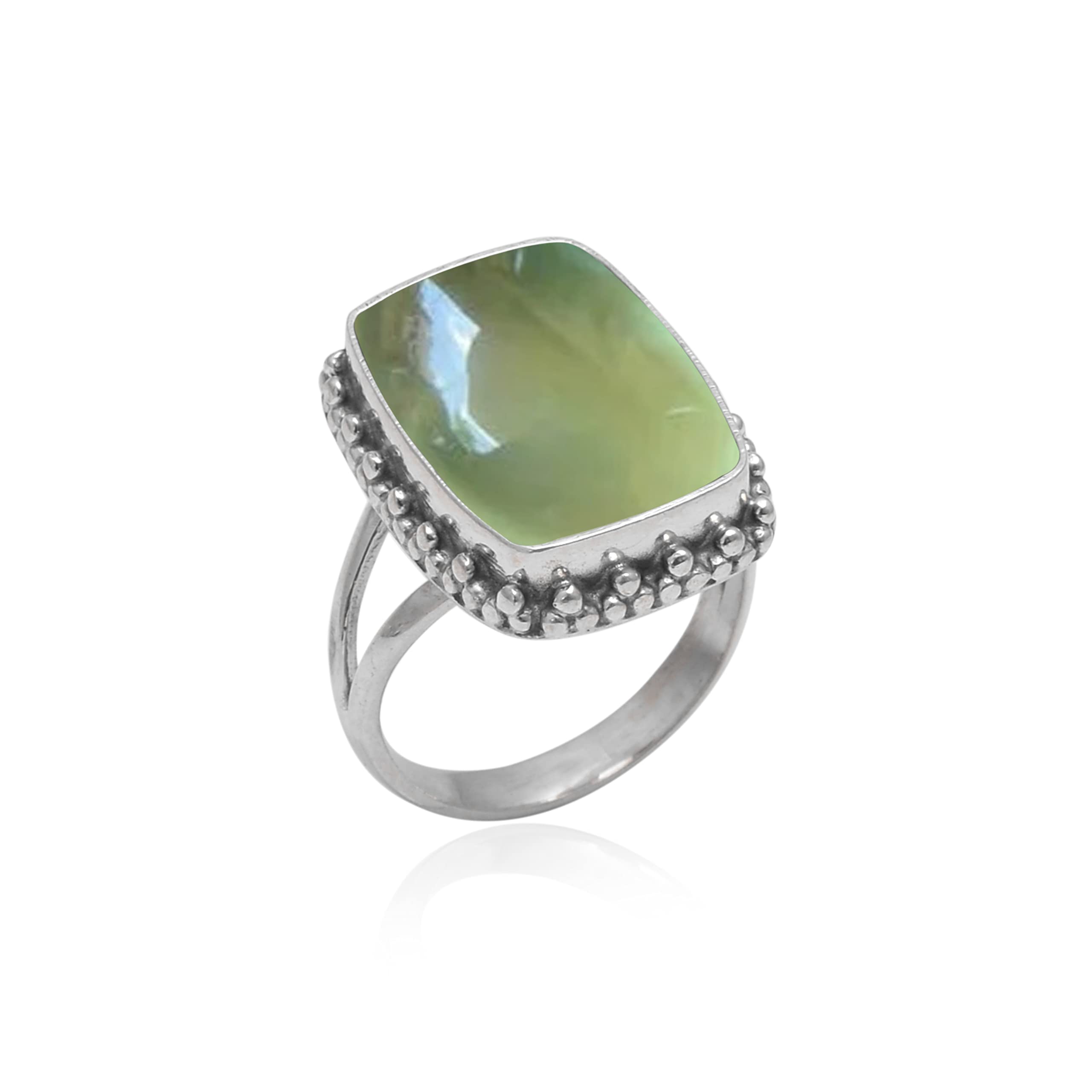 Veracity Jewelry 925 Sterling Silver Prehnite Ring for Women - Handmade Green Gemstone Designer Ring (VSR-763) - Perfect for Weddings, Parties & Everyday Elegance
