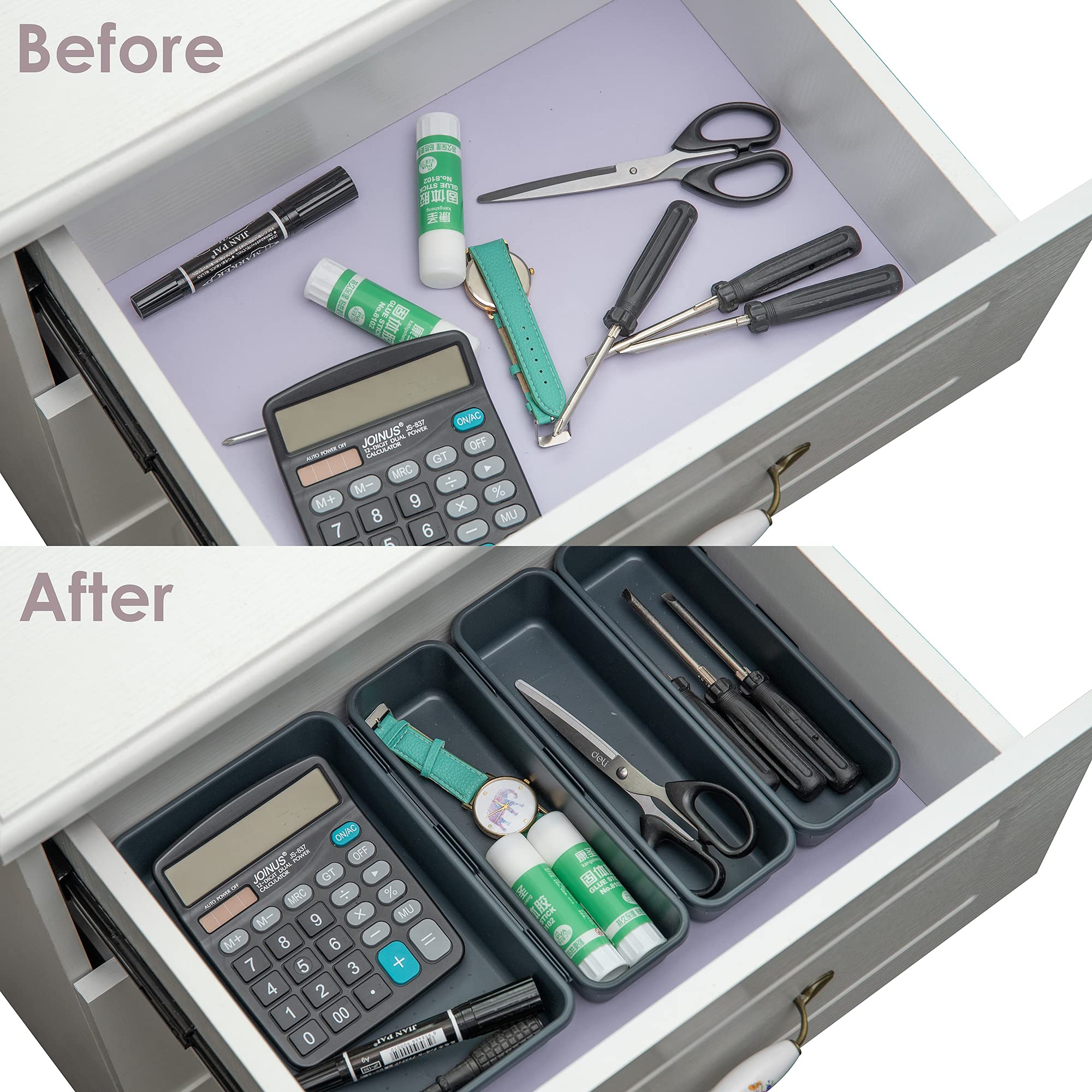 BYCY 32 PCS Interlocking Drawer Organizer Set - 3 Sizes Stackable Tool Box for Office, Bathroom, Kitchen & Makeup Storage | Perfect for Clutter-Free Desks, Vanities & Countertops