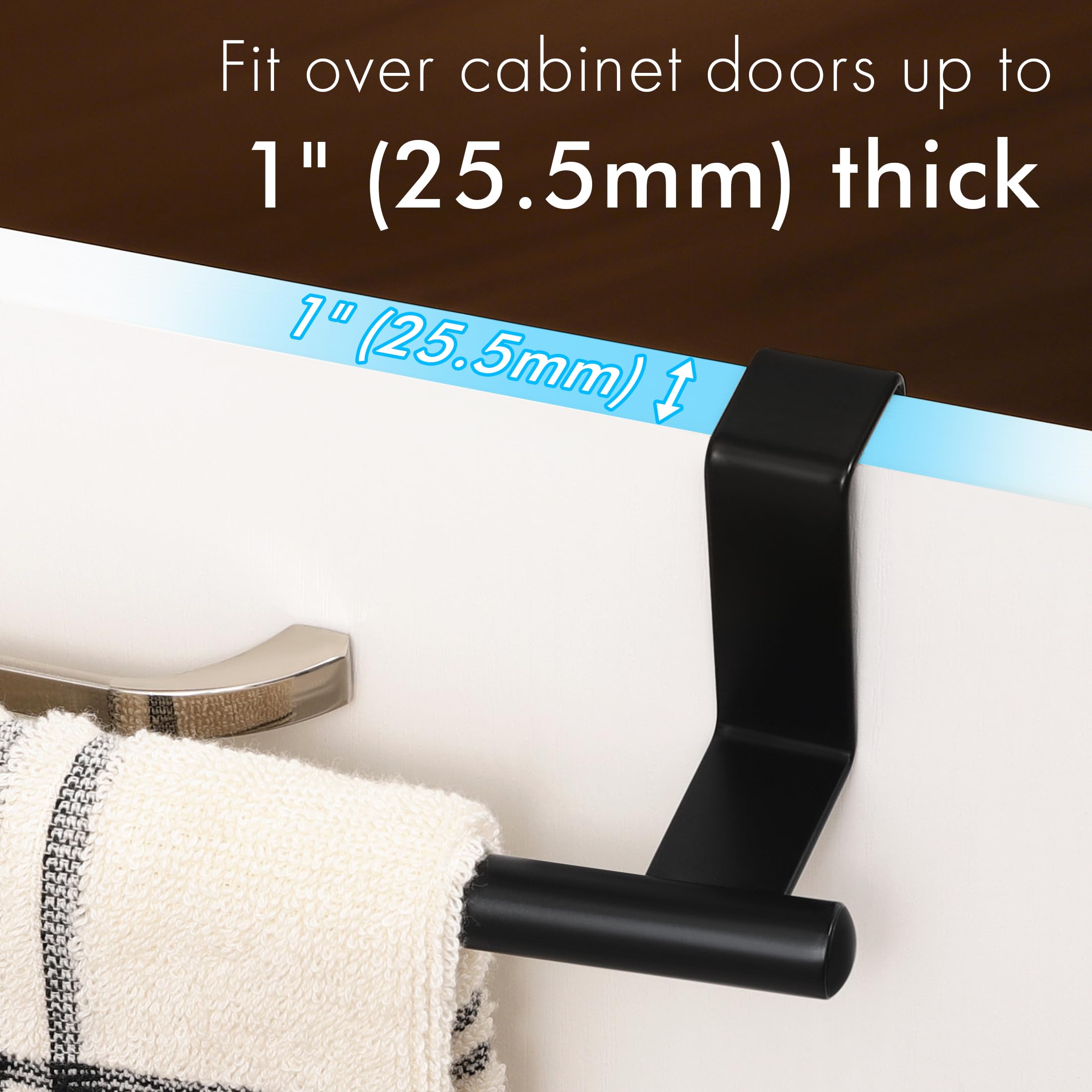 Over The Door Towel Rack - 2 Pack Matte Black Cabinet Towel Bar for Kitchen & Bathroom | Space-Saving Dish Towel Holder | Perfect for Small Spaces, Apartments, RVs and Dorm Rooms