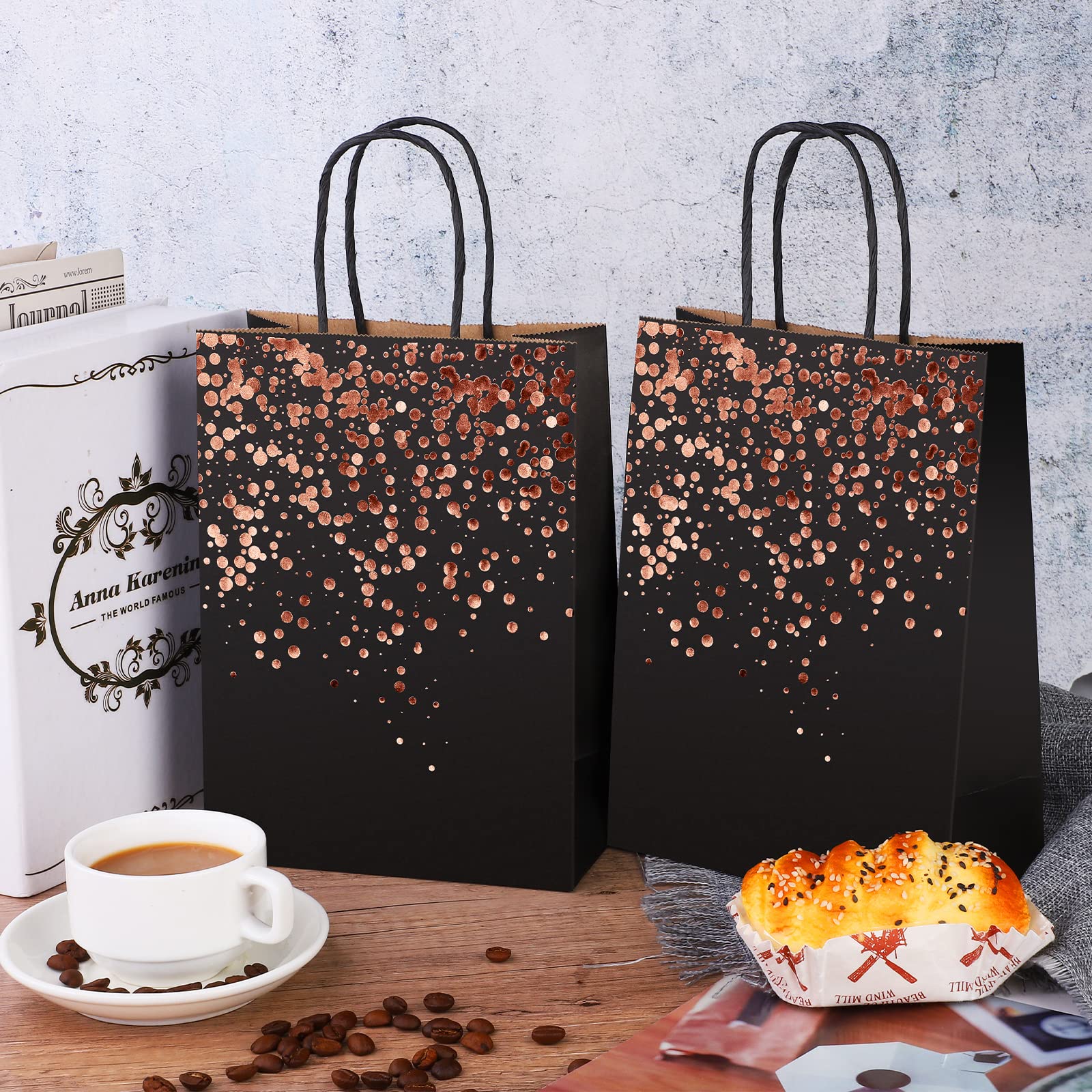 20 Pack Rose Gold Kraft Gift Bags with Handles - Elegant Party Favor Bags for Birthdays, Weddings & Bridal Showers | Perfect for Candy, Treats & Small Gifts