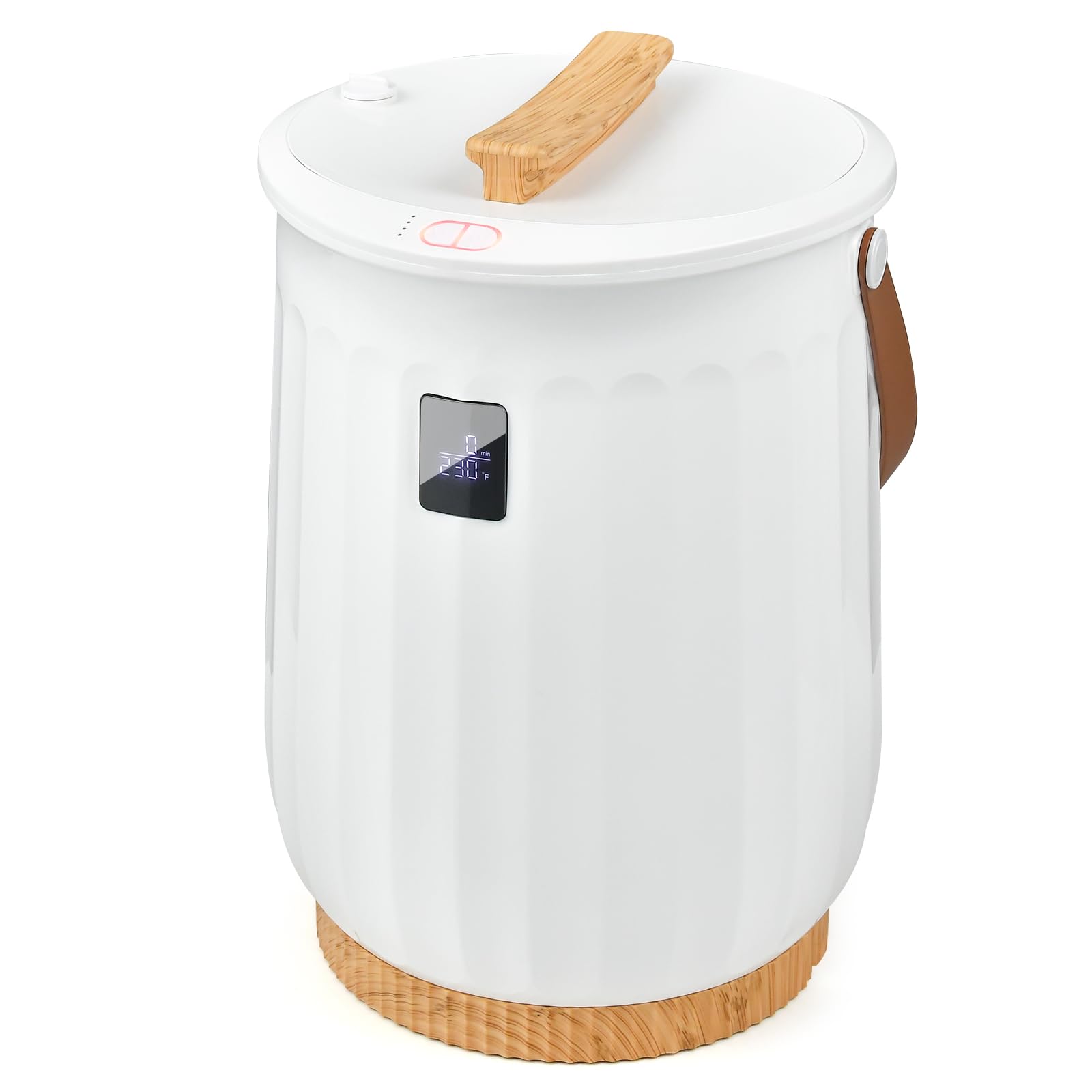 Tangkula 20L Electric Towel Warmer Bucket with LED Display - Adjustable Timer, Aromatherapy Disc Holder & Auto Shut Off - PU Leather Handle, Child Safety Lock & ETL Certified (White) - Perfect for Spa, Salon, Bathroom & Home Relaxation