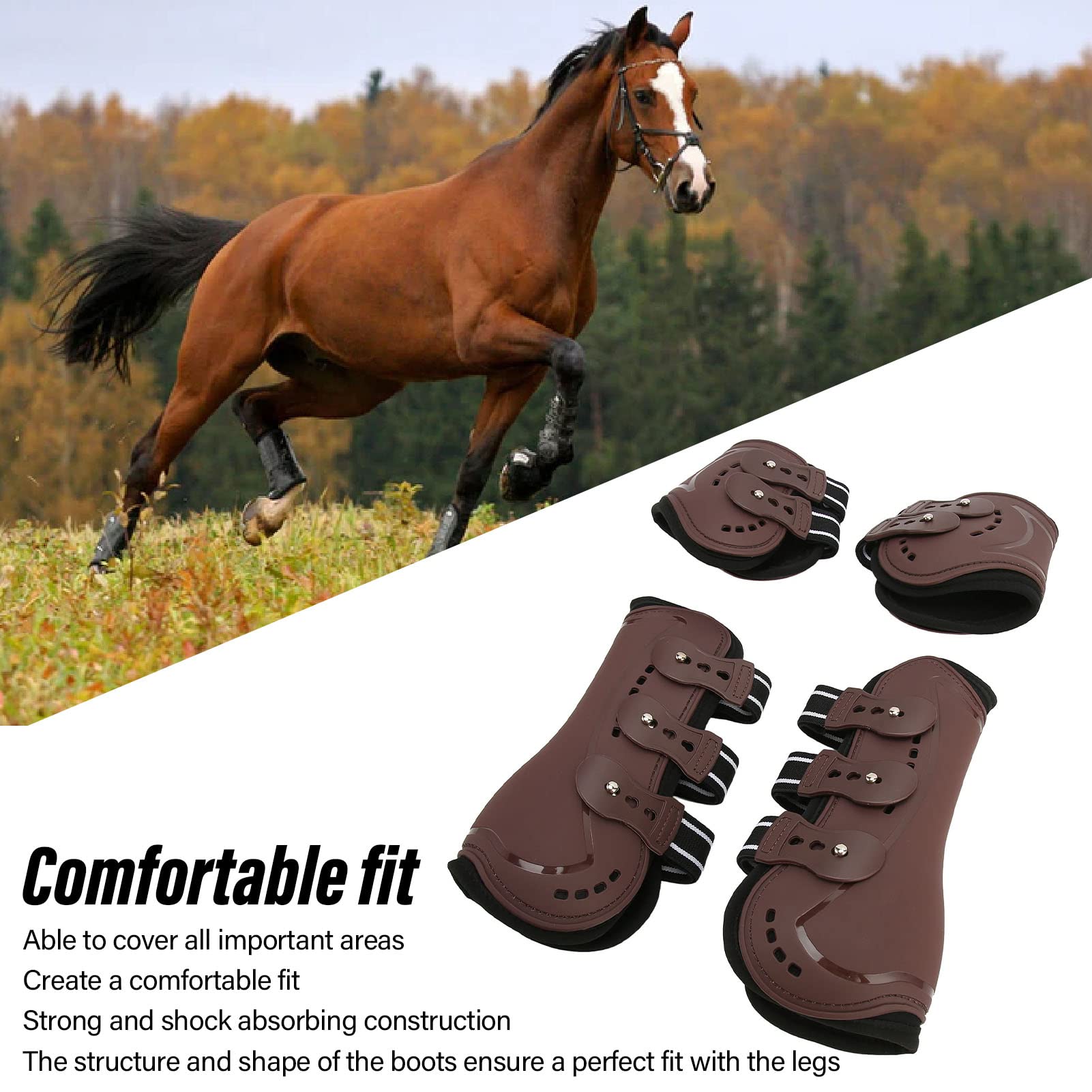 Anti Shock Horse Boots - Adjustable Front & Hind Leg Guards for Jumping & Show Riding - Shock Absorption Protects Tendons & Joints - Ideal for Equestrian Training, Competitions & Trail Riding