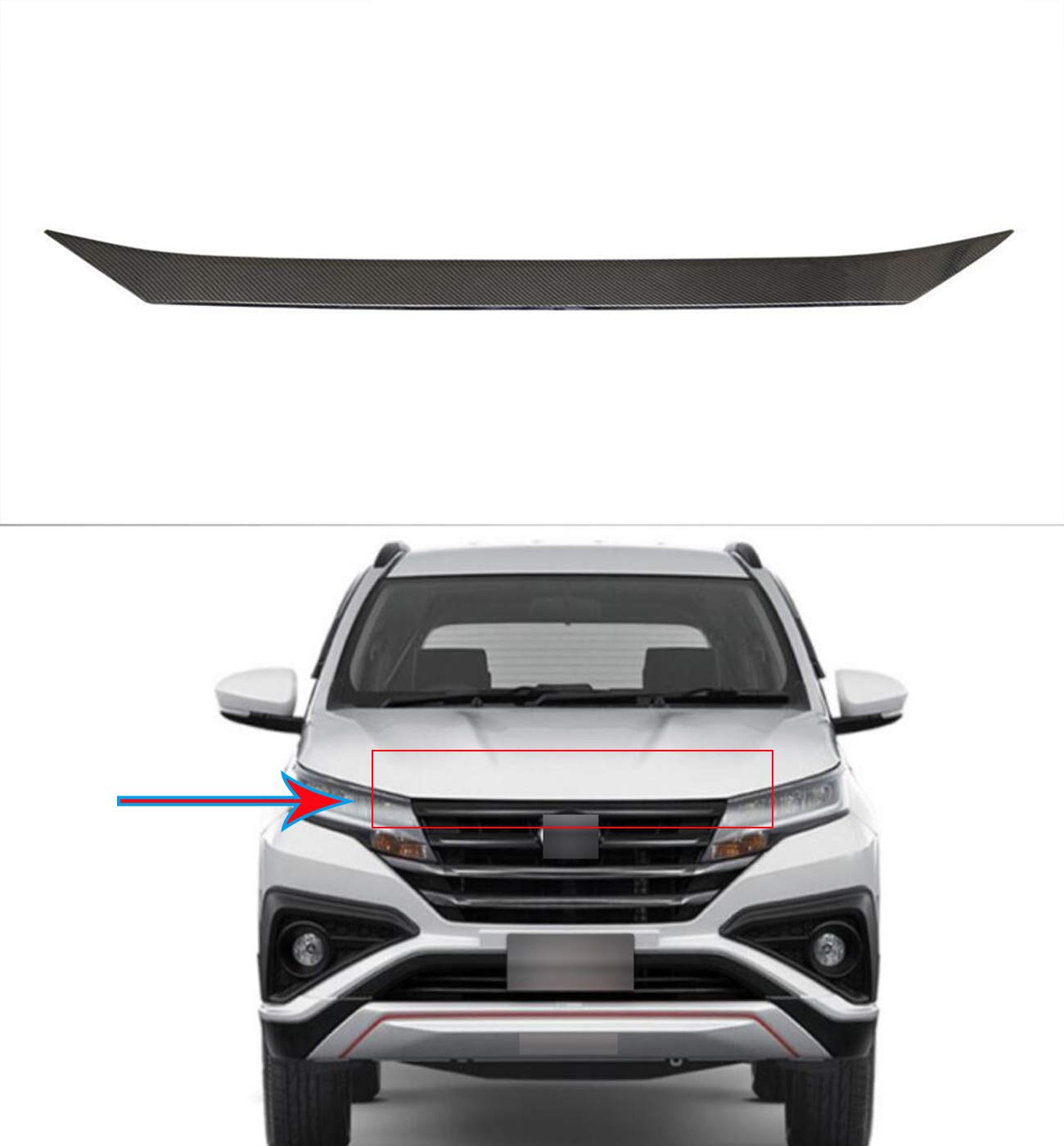 Carbon Fiber Front Hood Grille Lip Cover Trim for Toyota Rush 2018-2020 - Upgrade Your Car's Style & Protection | Perfect for Off-Road Adventures & Custom Car Shows