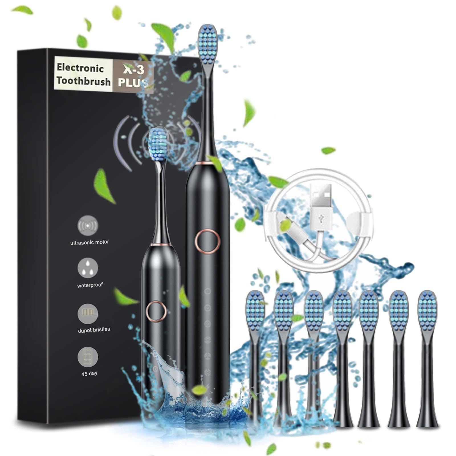 Rechargeable Electric Toothbrush with 8 Brush Heads - 6 Modes for Deep Cleaning | Perfect for Travel & Family Use