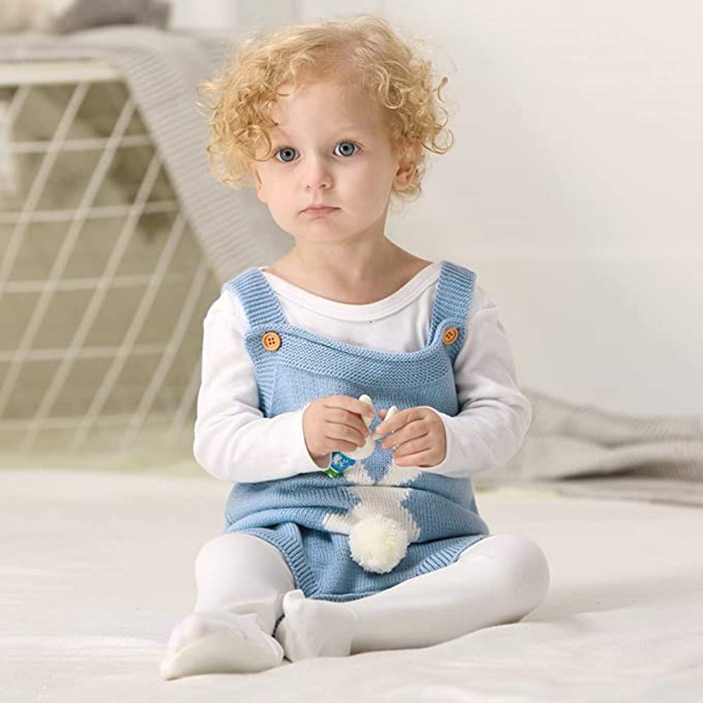 Kiddiezoom Baby Knit Romper - Soft Cotton Toddler Jumpsuit with Bunny Design | Sleeveless Outfit for Easter, Spring & Summer Playtime