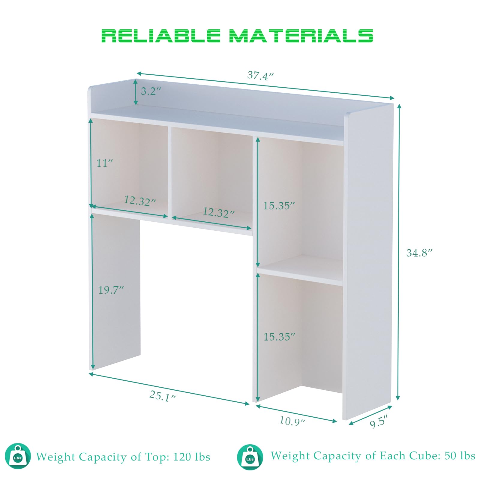 White Wooden Desktop Hutch Bookshelf - 37.4