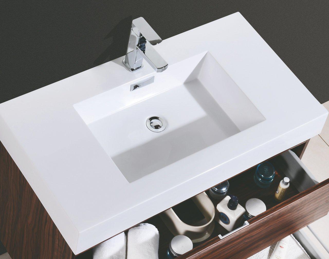 36 Inch Modern Walnut Bathroom Vanity with Wall Mount - Perfect for Small Bathrooms & Contemporary Home Decor