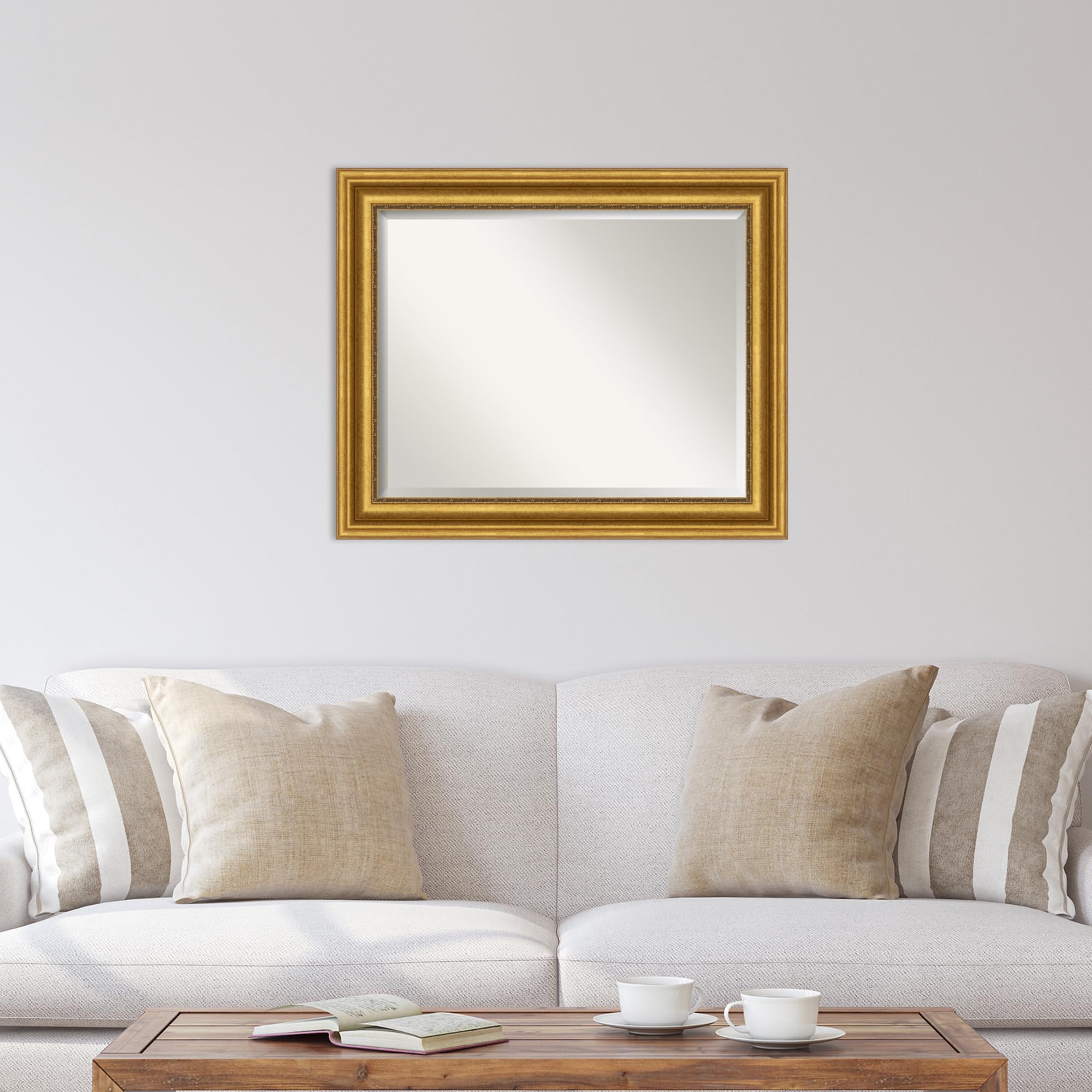 Amanti Art 28x34 Inch Gold Wall Mirror - Large Traditional Rectangular Frame with Beveled Edge for Bathroom, Living Room & Parlor Decor - Hangs Horizontally or Vertically - Handcrafted in USA