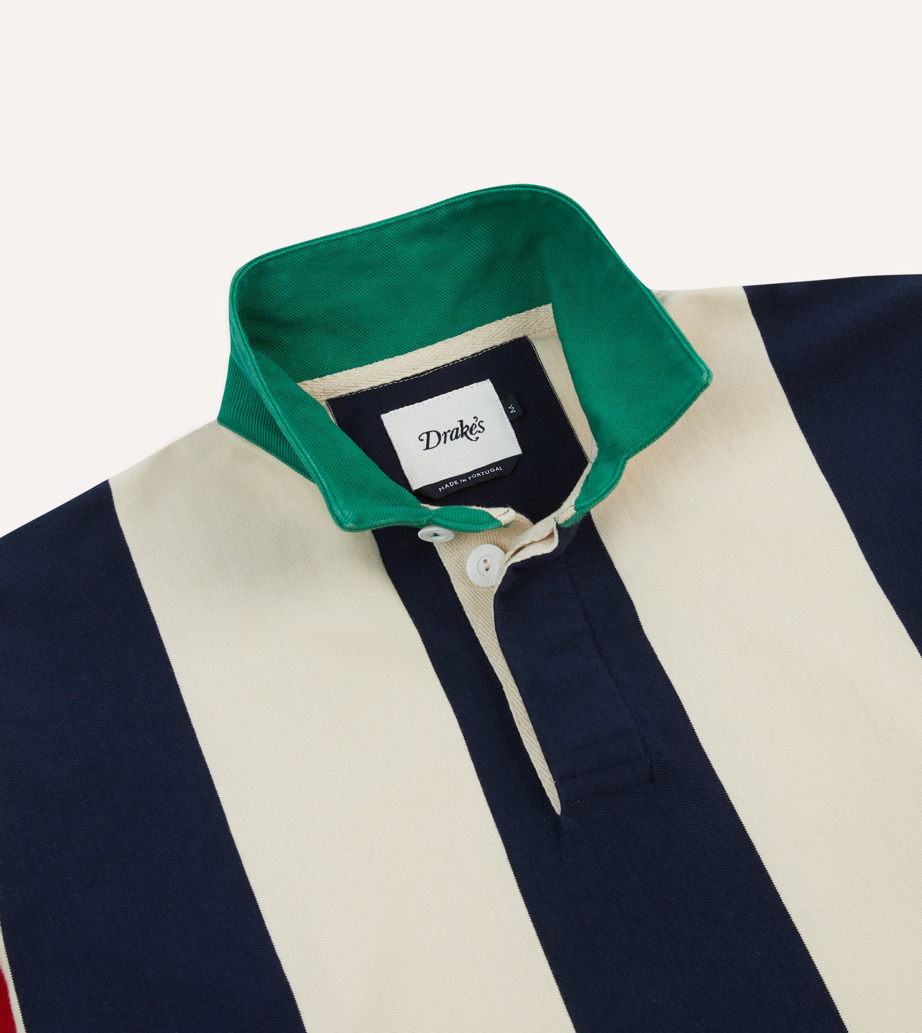 Navy, Red & Ecru Striped Cotton Rugby Shirt for Men - Classic Vertical Block Stripe Design - Perfect for Casual Wear, Sports & Outdoor Activities