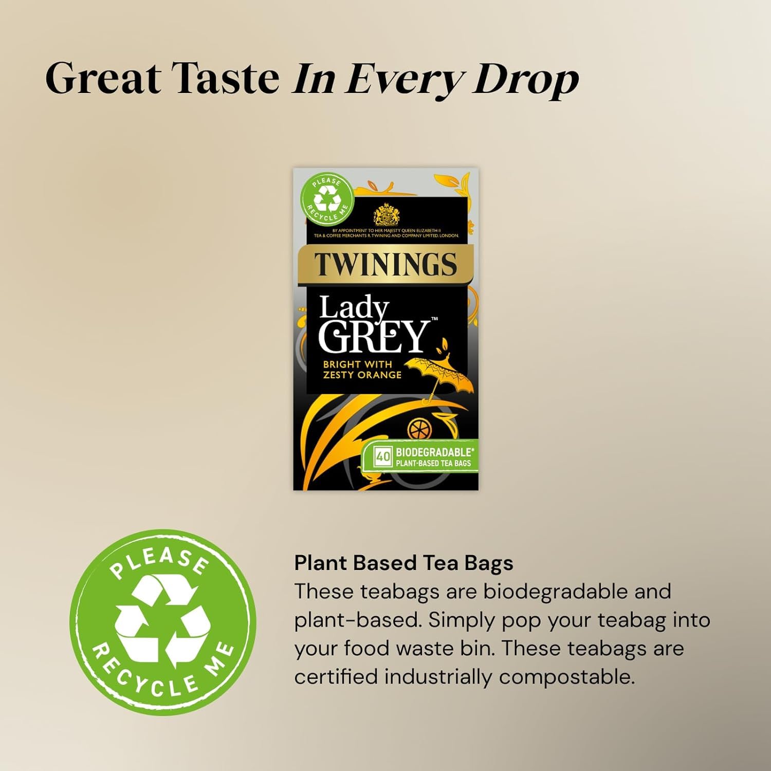 Twinings Lady Grey Tea Bags - 40 Count | Premium Black Tea with Citrus & Bergamot | Perfect for Afternoon Tea, Gifts & Relaxation