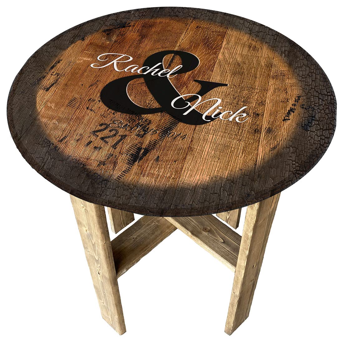 Rustic Whiskey Barrel End Table - Farmhouse Wedding Guestbook & Gift Table for Home Decor, Living Room, Patio, or Outdoor Events