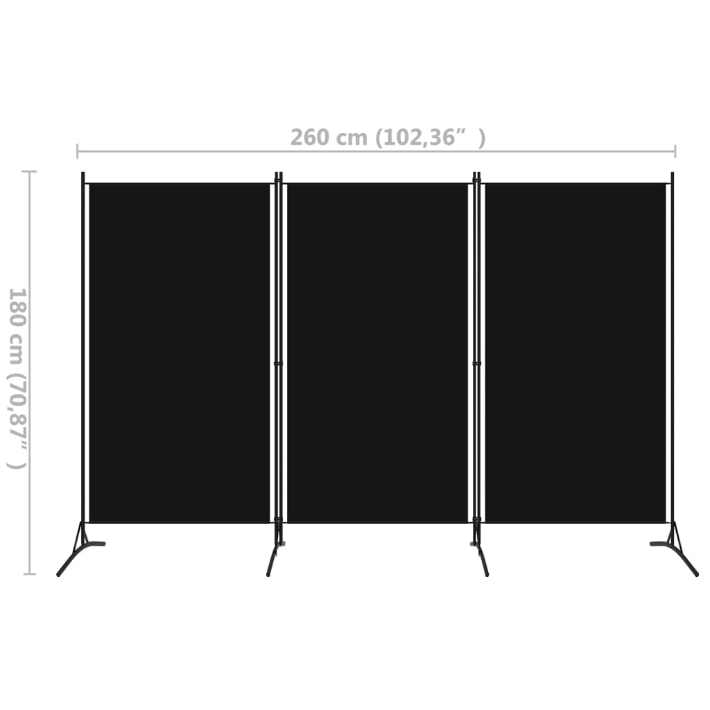 CHARMMA 3-Panel Room Divider Screen - Black 102.4