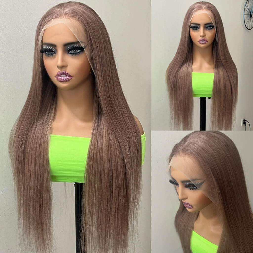 Eullair Rose Milk Tea Colored Body Wave Lace Frontal Wig - Light Flaxen Brown Straight Human Hair Wigs for Black Women | TikTok Hair Inspiration, Perfect for Cosplay, Daily Wear & Special Occasions