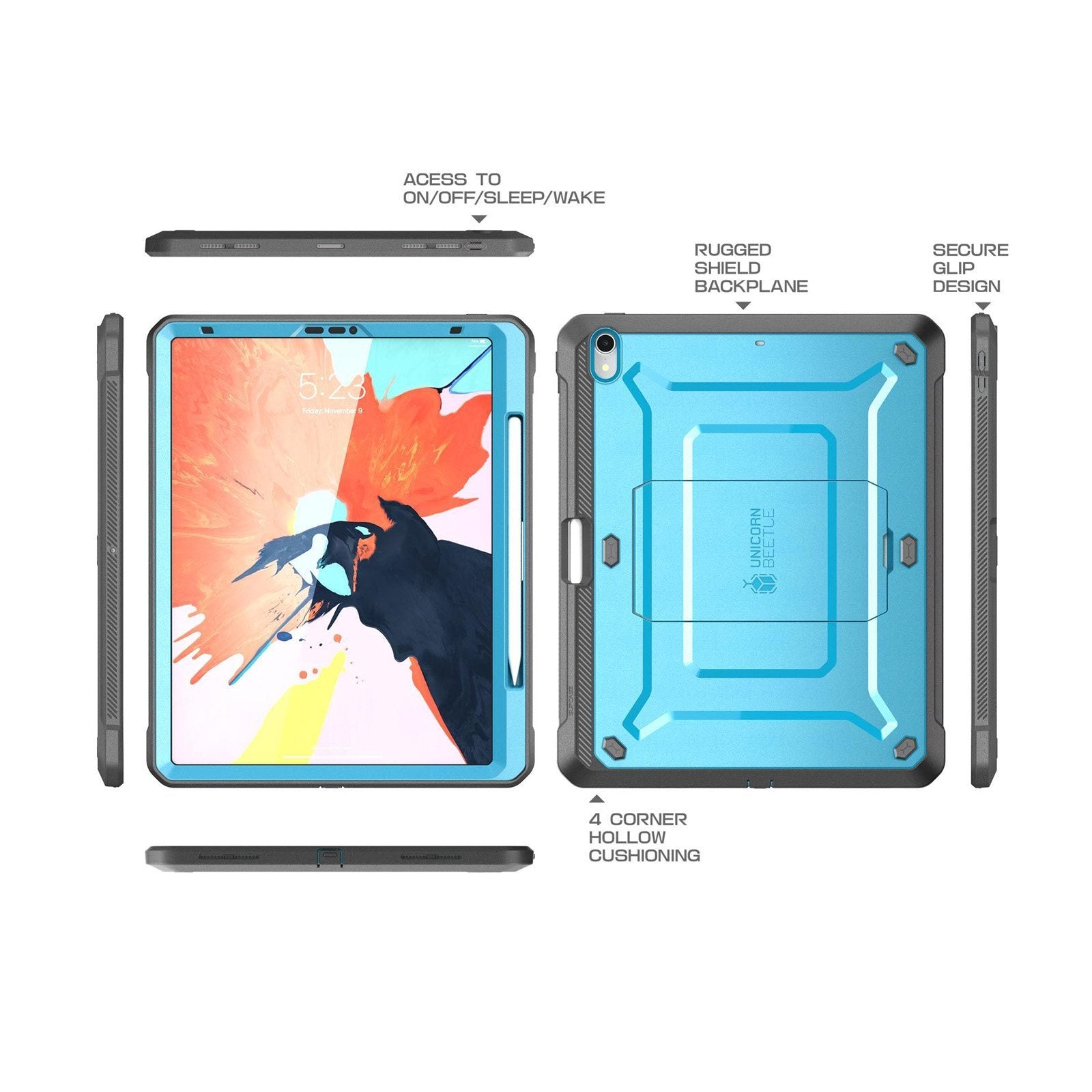 iPad Pro 11 inch (2018) Case - Unicorn Beetle Pro Rugged Full Body Protective Cover with Apple Pencil Holder | Shockproof & Drop Protection | Open Box Blue | Perfect for Work, Travel & Outdoor Use