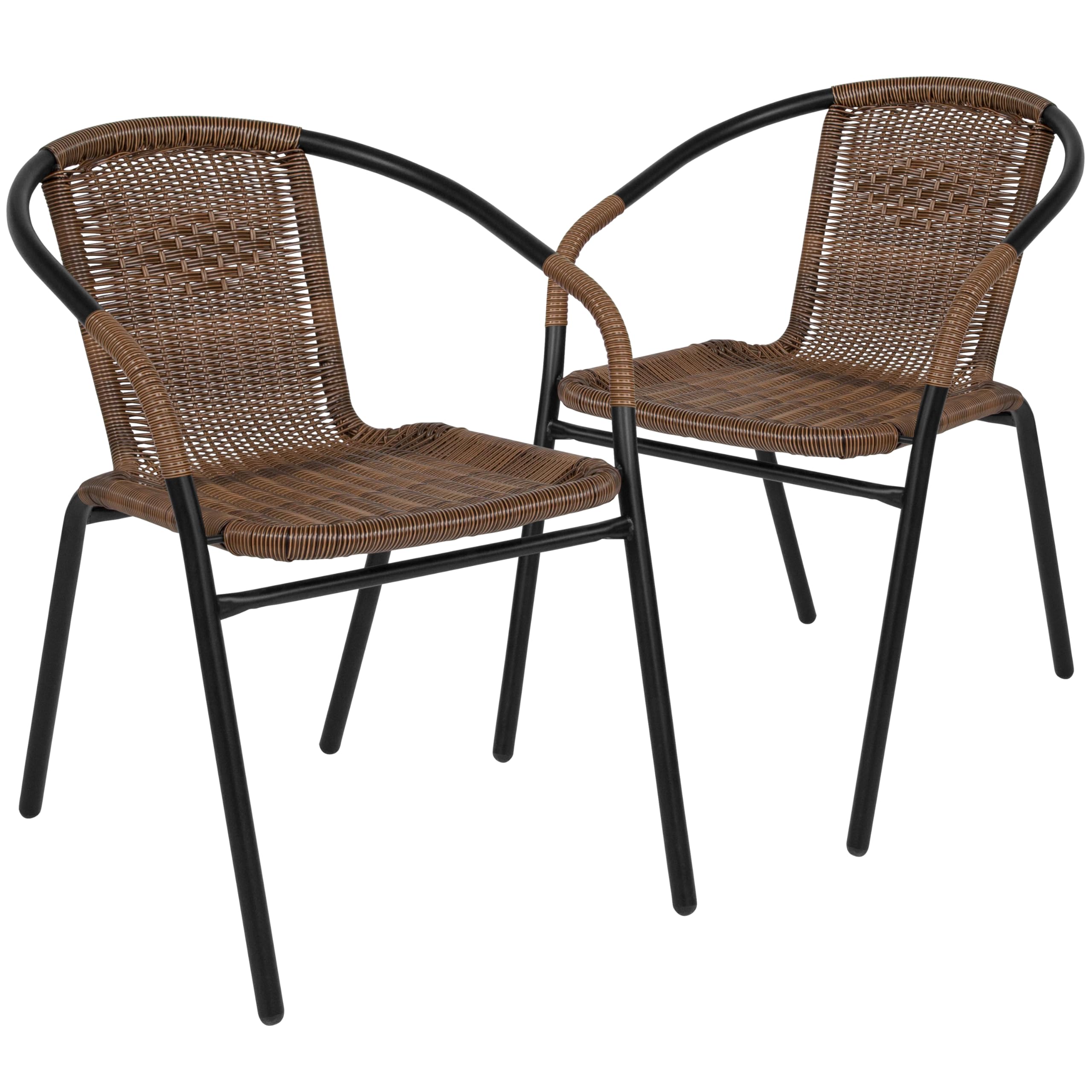 Flash Furniture Lila Modern Rattan Stackable Dining Chairs - Indoor/Outdoor Bistro Chairs Set of 2, Brown - Perfect for Patio, Restaurant, Cafe, and Home Dining Use