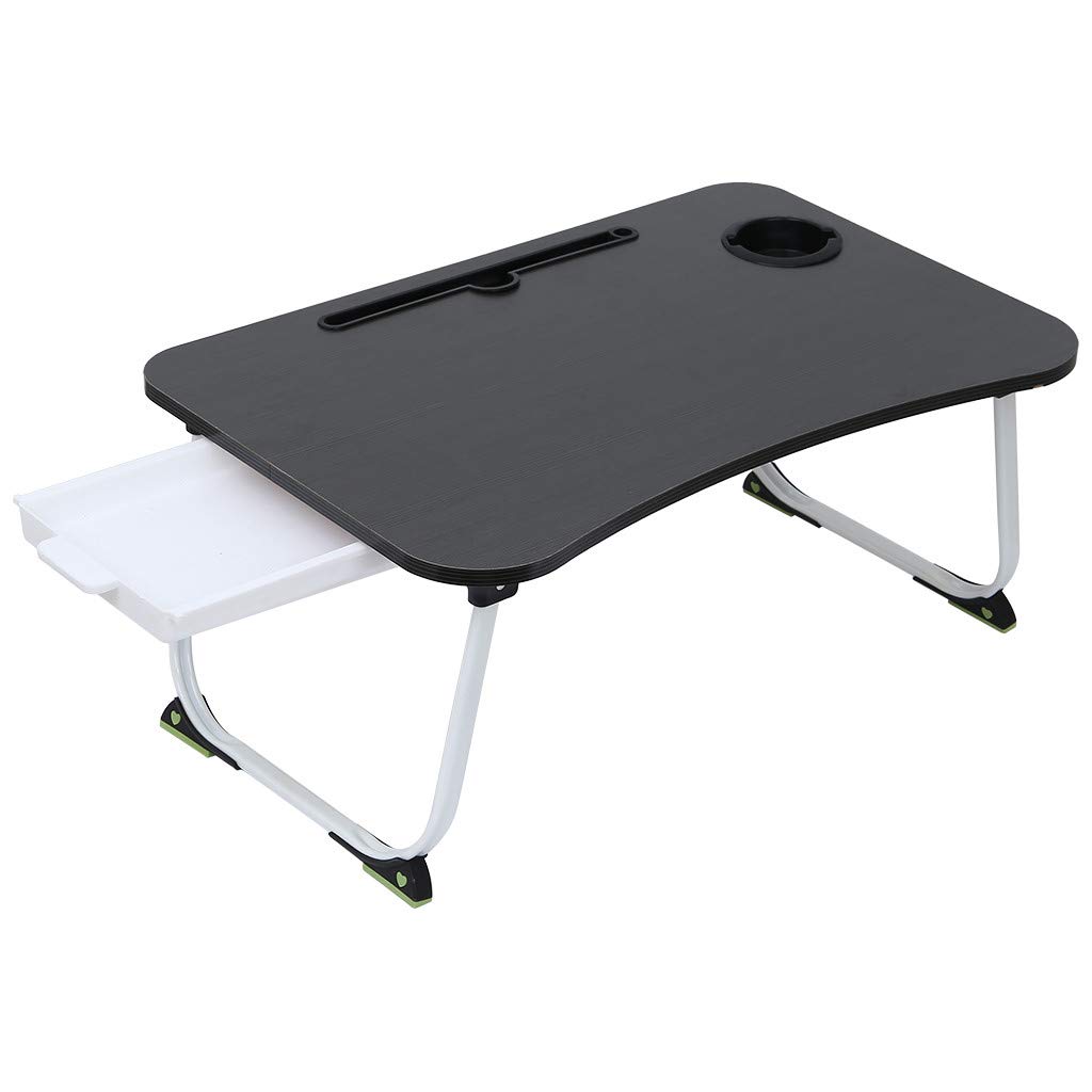 TEEGUI Foldable Portable Multifunctional Laptop Table - L Shaped Gamer Desk with Shelves, Adjustable Bed Desk for Couch, Office, Gaming, Writing, and Home Use (Black, One Size)