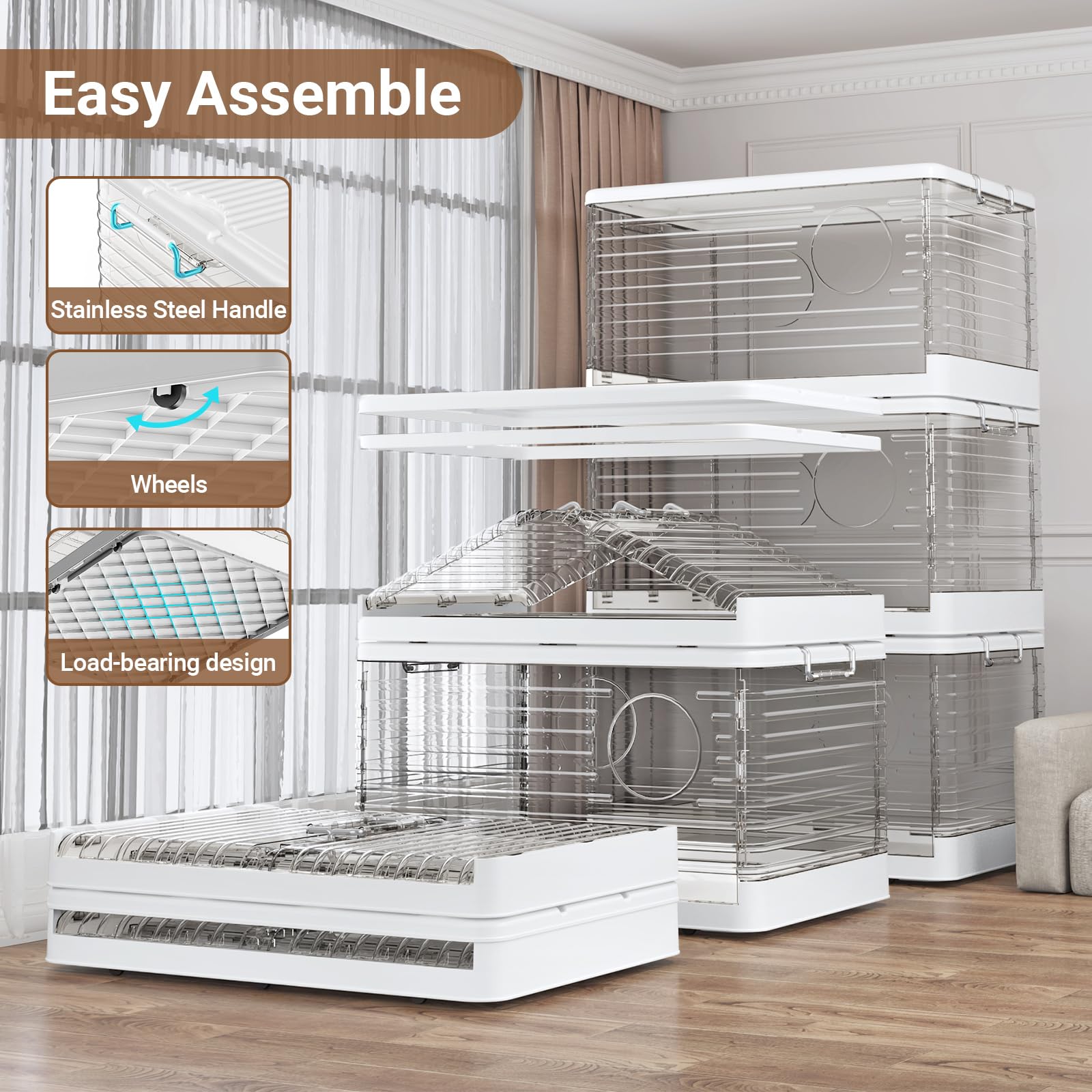 160 Qt Extra Large Plastic Stackable Storage Bins with Lids - 40 Gallon Clear Collapsible Heavy Duty Tote with Wheels - 3-Pack Space Saving Closet Organizer & Home Office Storage Boxes - Perfect for Clothes, Toys, Seasonal Items & Garage Organization
