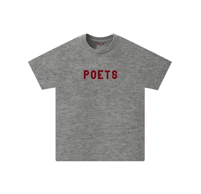 Poets OG Flock Graphic T-Shirt for Men - Heather Grey Cotton Tee | Vintage Style Streetwear for Casual Outfits & Everyday Wear
