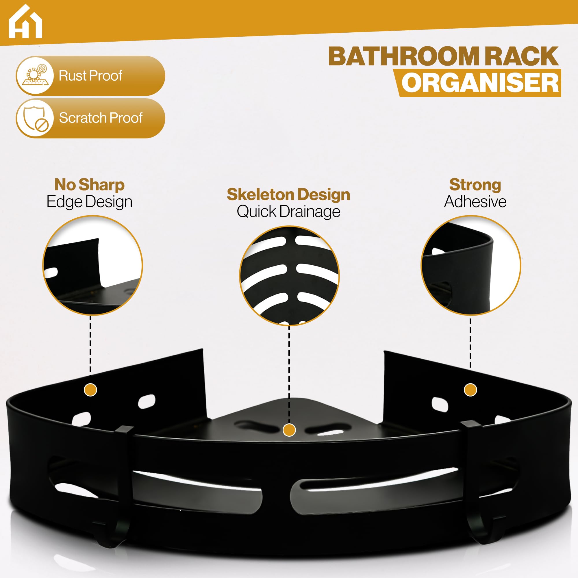 SHATROSSO® 2-Pack Black Aluminum Corner Shelf for Bathroom - No Drill Self-Adhesive Wall Mounted Bathroom Organizer - Perfect for Shower, Toilet, and Vanity Storage