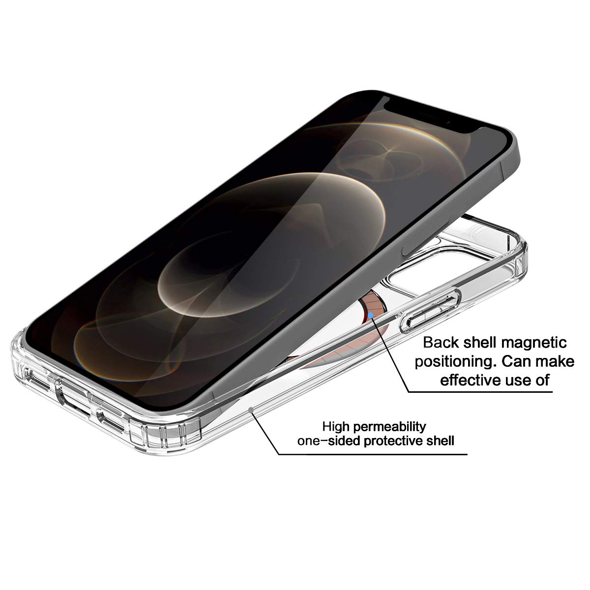 AICase Clear Magnetic Phone Case for iPhone 12 Pro Max (6.7 inch 2020) - Slim Protective Cover with Built-in Magnetic Circle - Perfect for Wireless Charging & Everyday Use