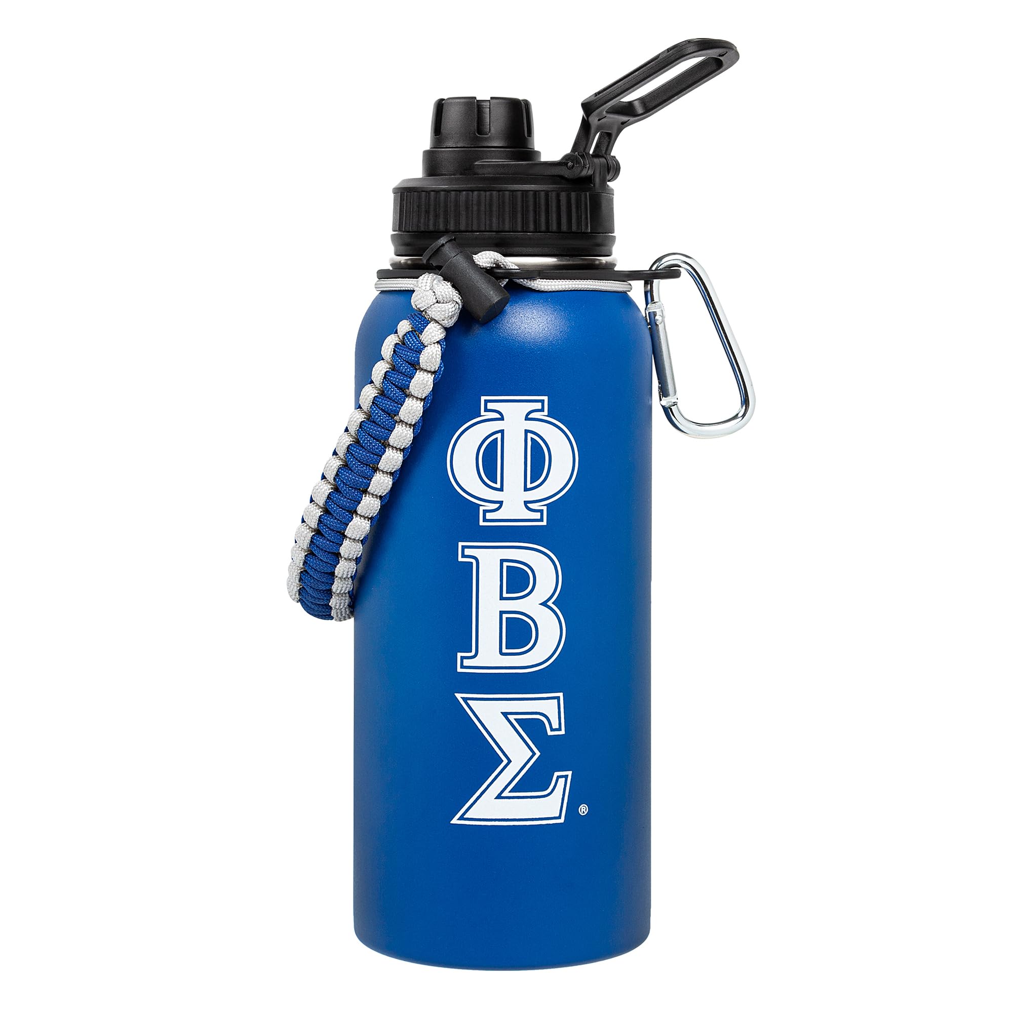 Official Phi Beta Sigma 32oz Insulated Tumbler with Paracord Handle & Carabiner Clip - Greek Letter Fraternity Stainless Steel Cup for College Students, Alumni Events & Outdoor Adventures