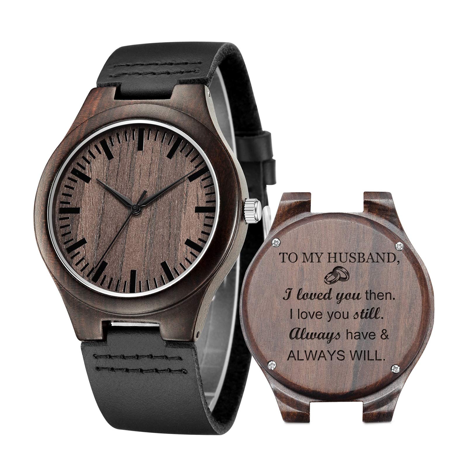 Personalized Engraved Wooden Watches for Men - Custom Leather Band Watch - Unique Birthday, Anniversary, Fathers Day Gifts for Him - Perfect for Casual Wear, Business Meetings & Special Occasions