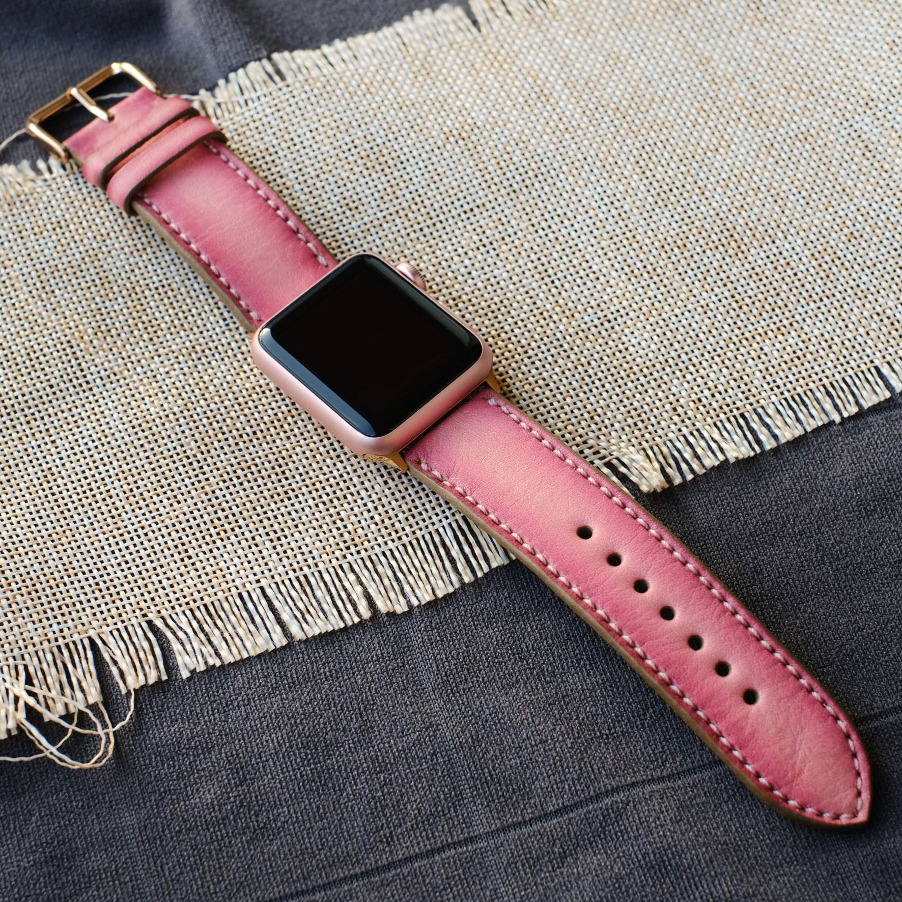 Premium Genuine Leather Apple Watch Band for 38mm 40mm 42mm 44mm - Compatible with Series 2/3/4/5/6/SE - Hand-Stitched Durable Replacement Strap for Workout, Office & Everyday Wear